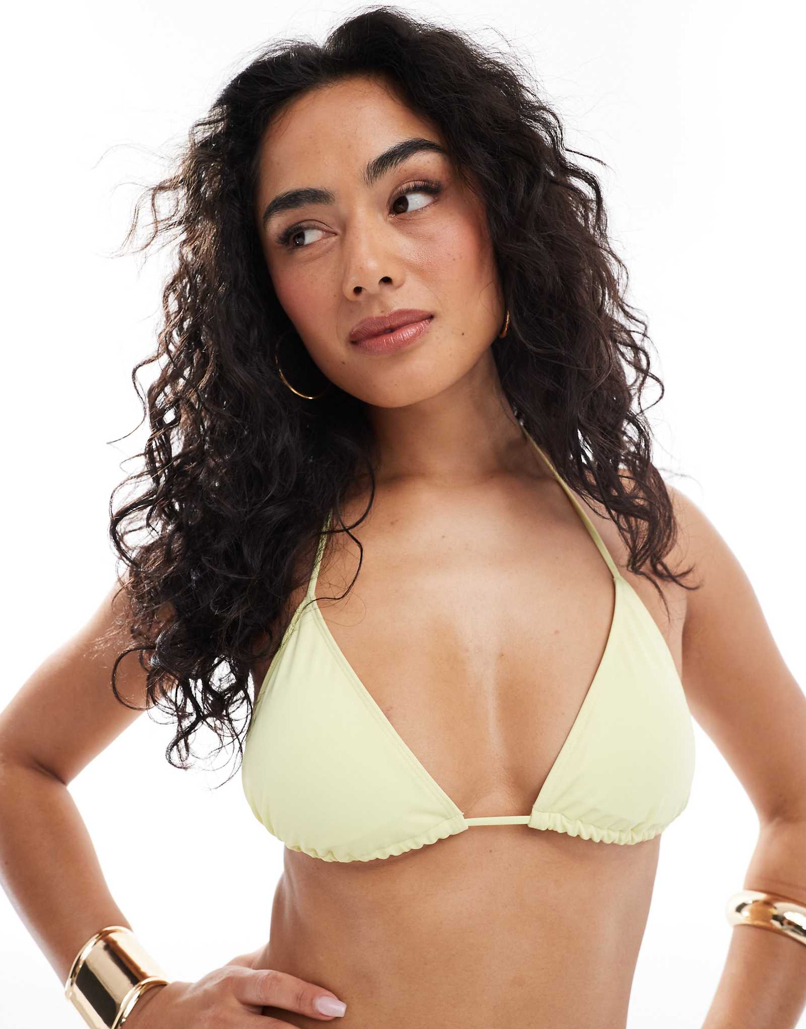Monki mix and match tie up triangle bikini top in yellow exclusive to ASOS 3290₽