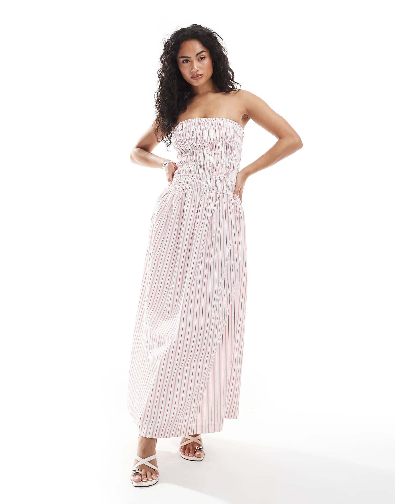 JJXX bandeau shirred dress in pink stripe 8590₽