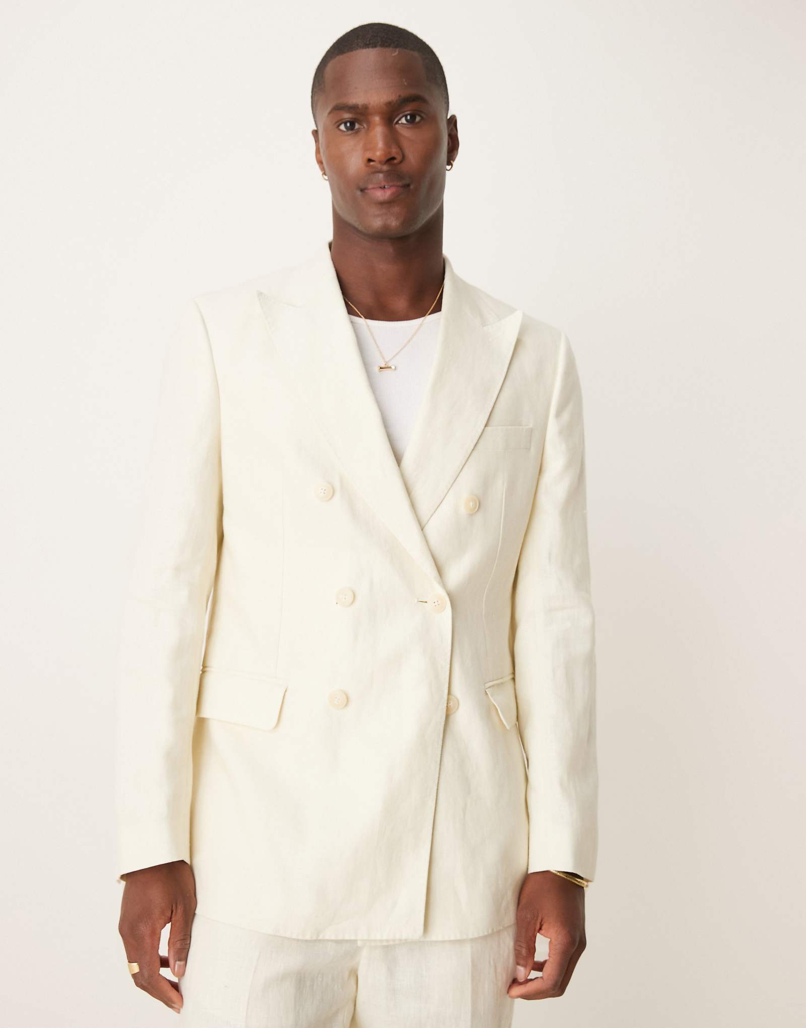 Mango slim fit double breasted linen suit blazer in ecru - part of a set 35790₽