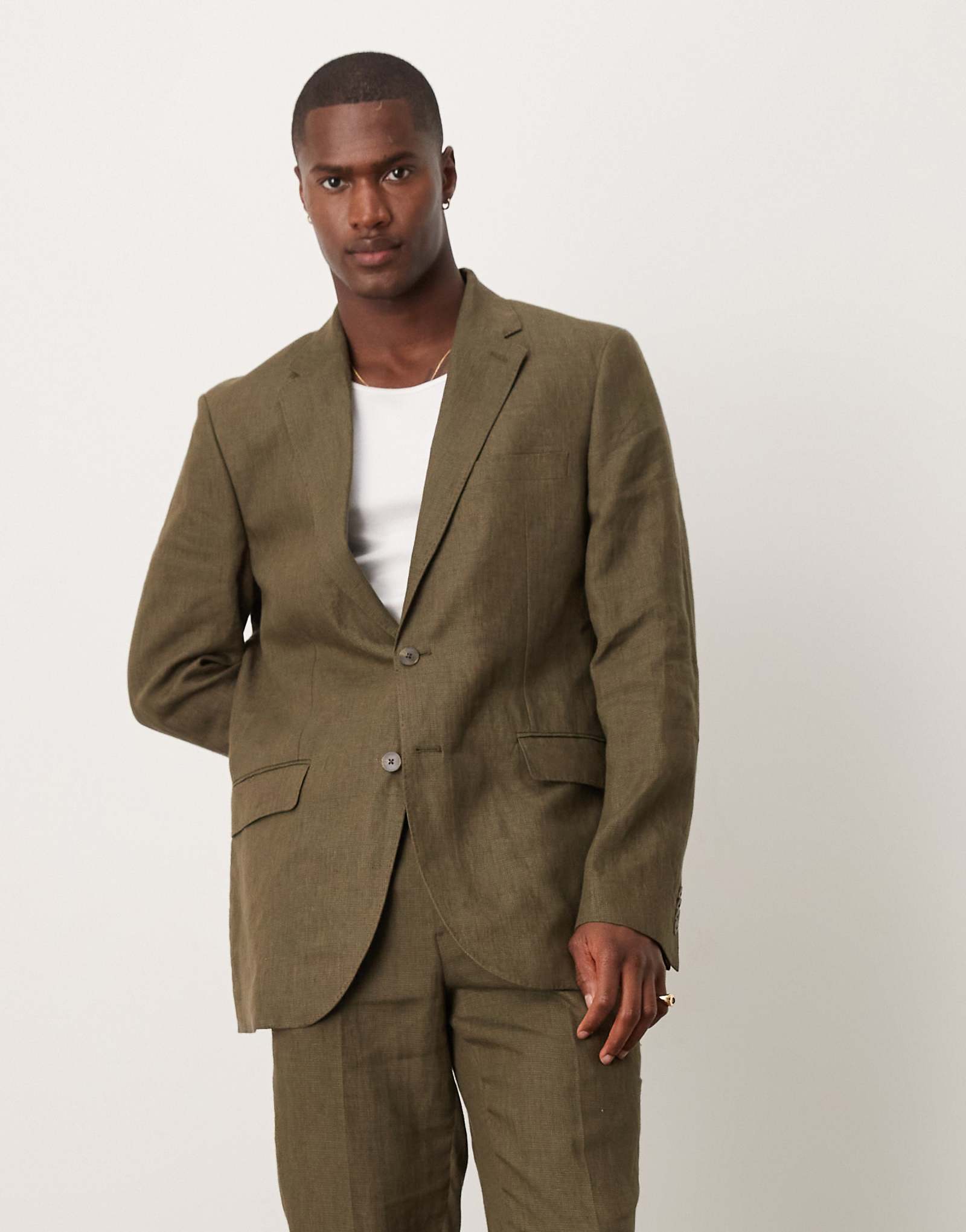 Mango slim fit linen suit blazer in green - part of a set 34990₽