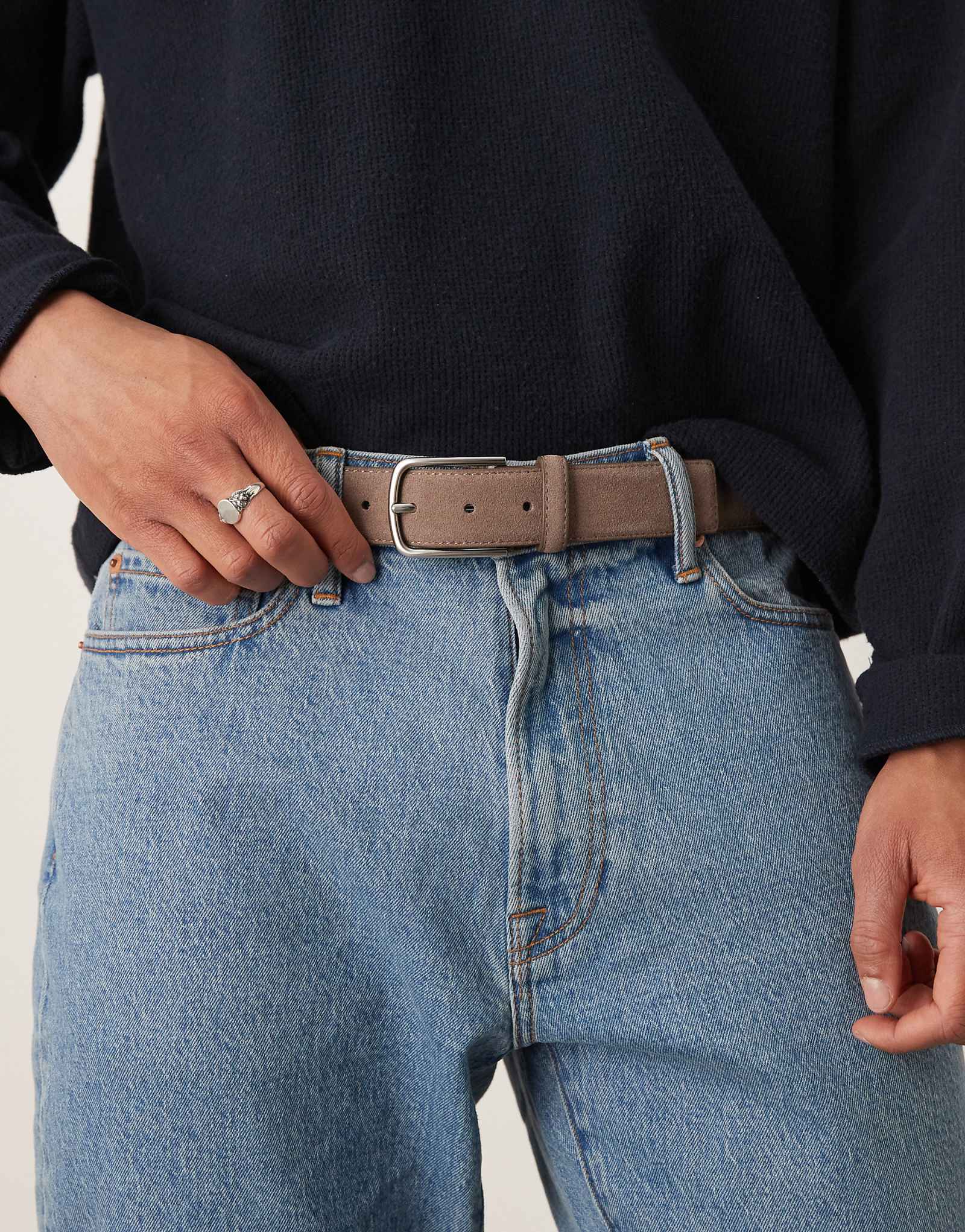 Mango suede square buckle belt in washed brown 7590₽