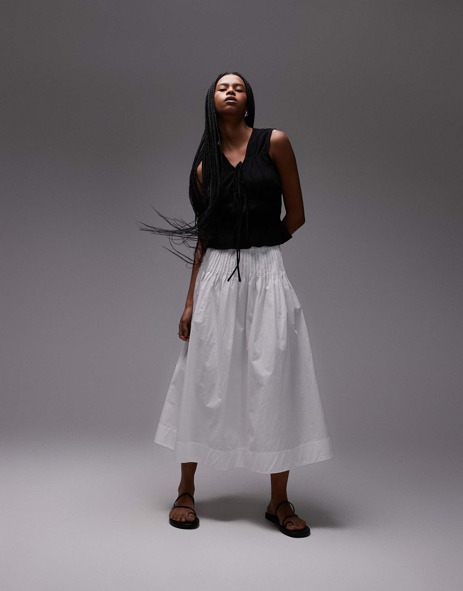 ARKET maxi skirt with cinched waist pintuck detail in white 28790₽