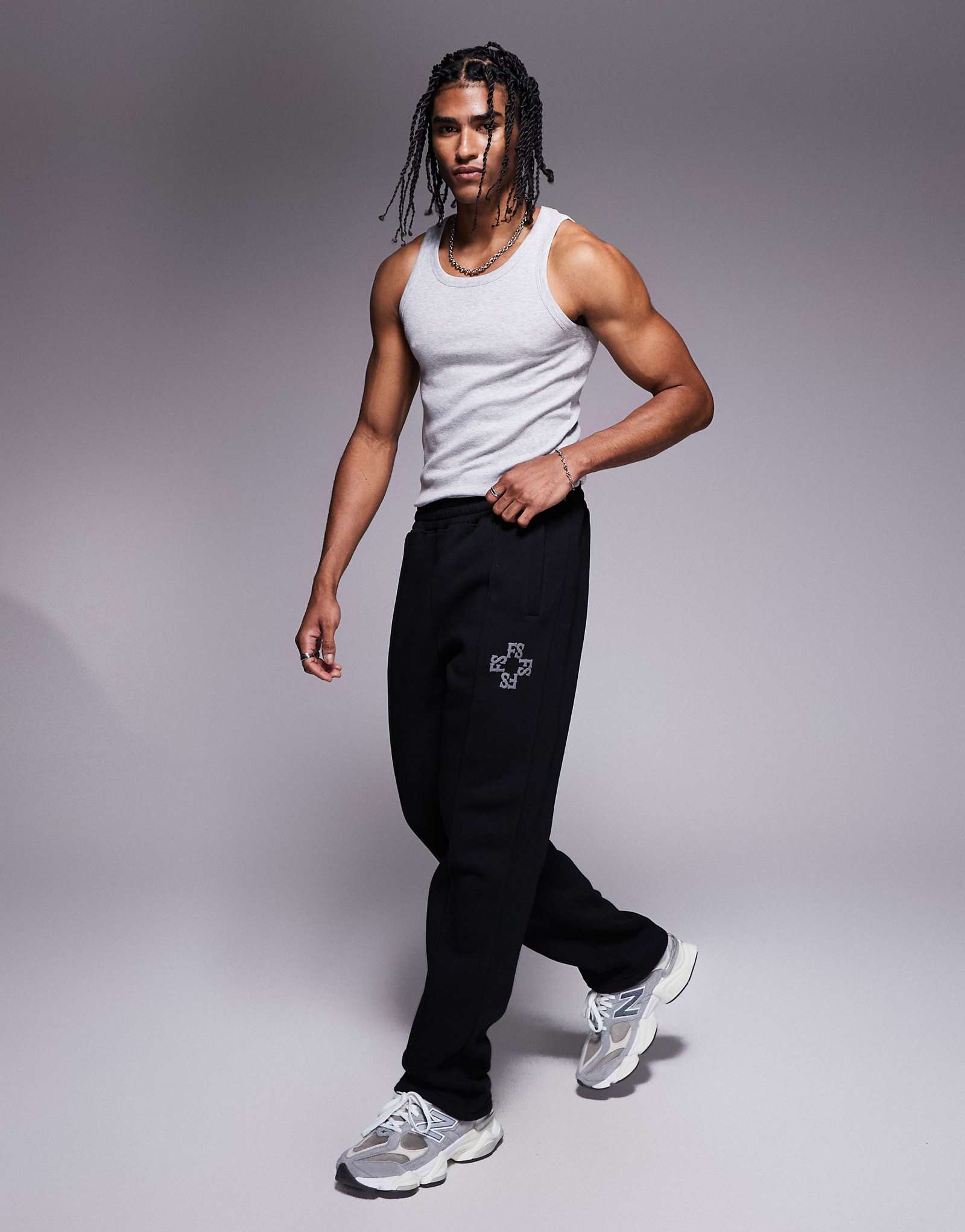 Faded Store monogram logo 320gsm straight leg sweatpants in black 9290₽