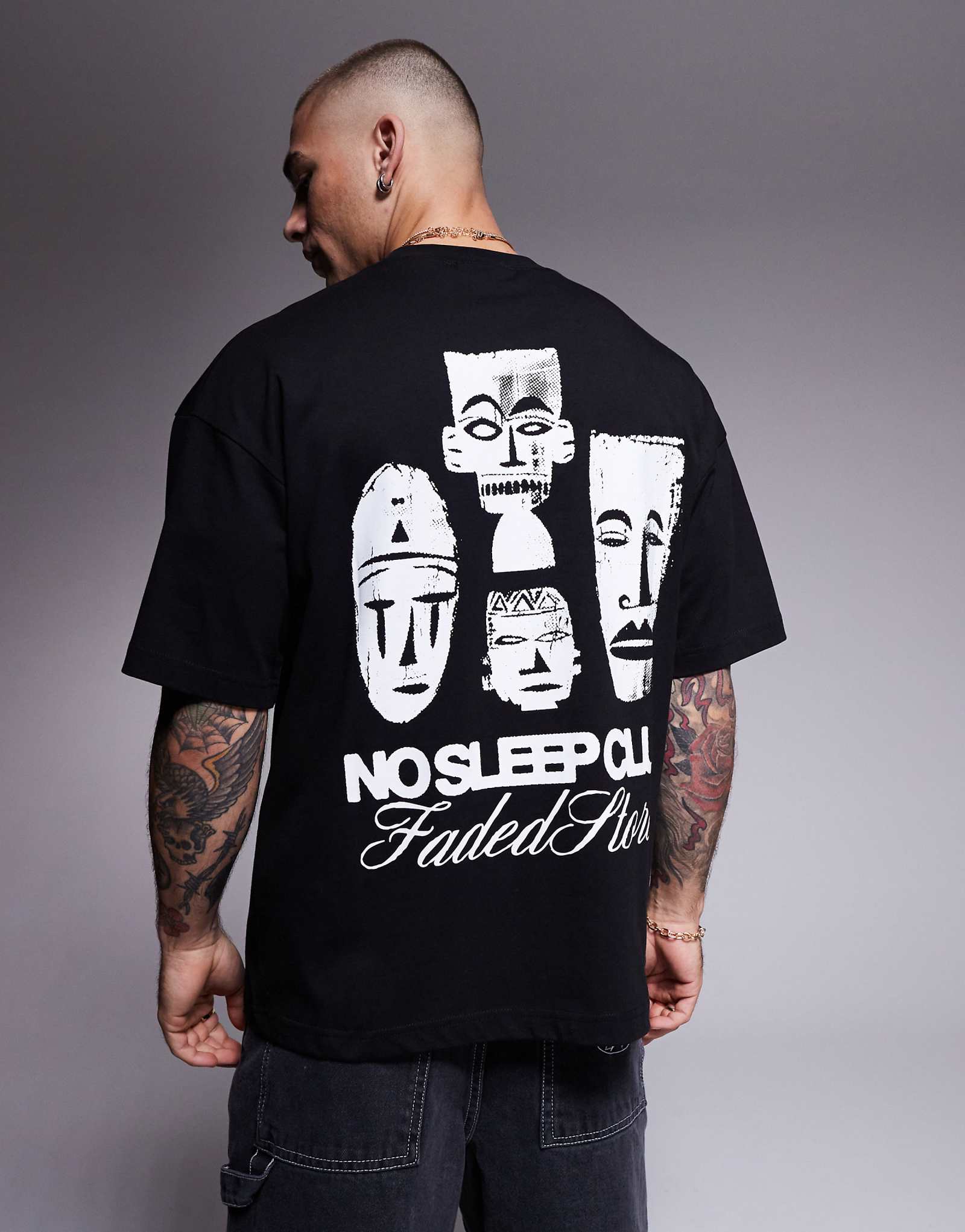 Faded Store face graphic back print t-shirt in black