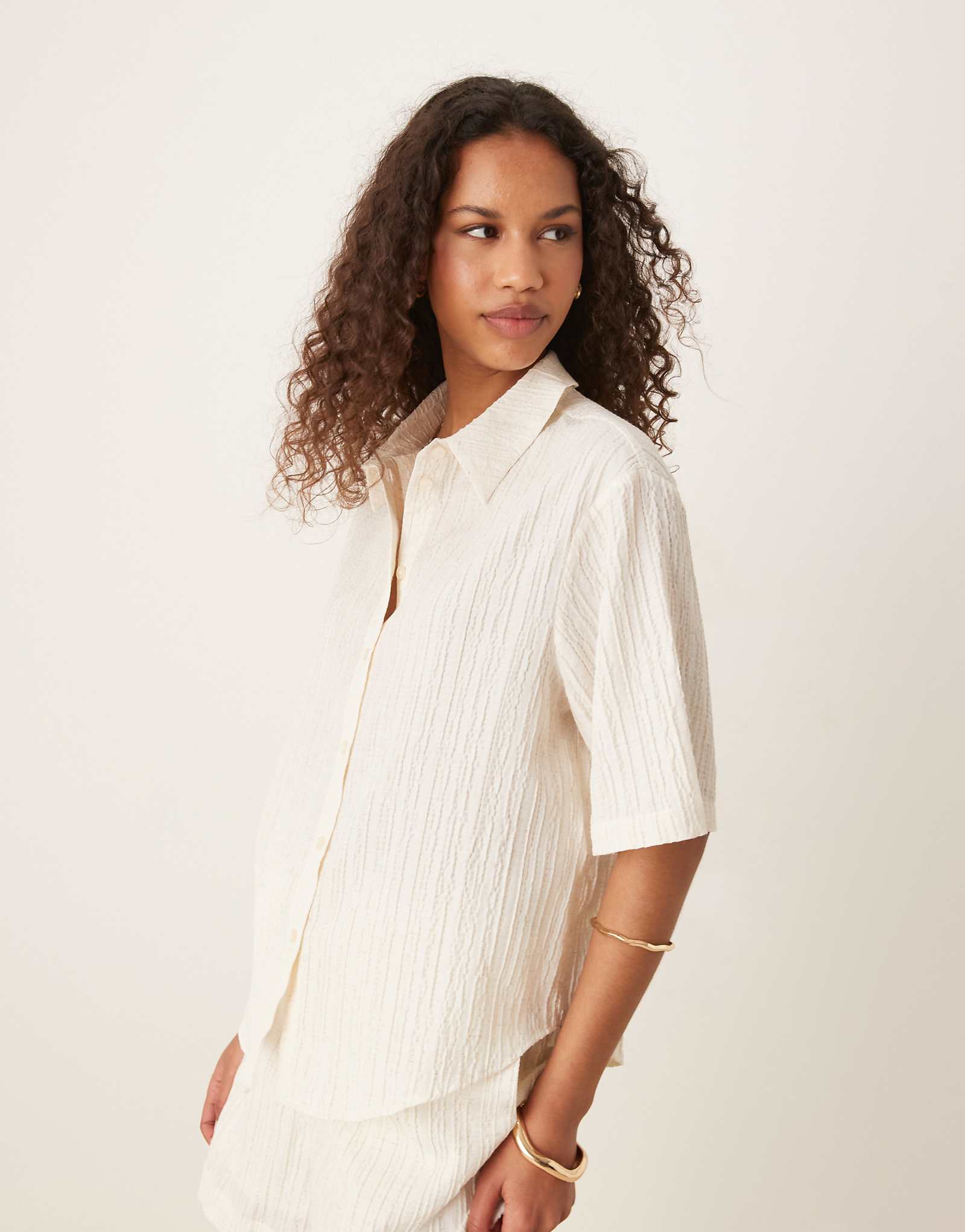 AWARE textured relaxed shirt in white - part of a set