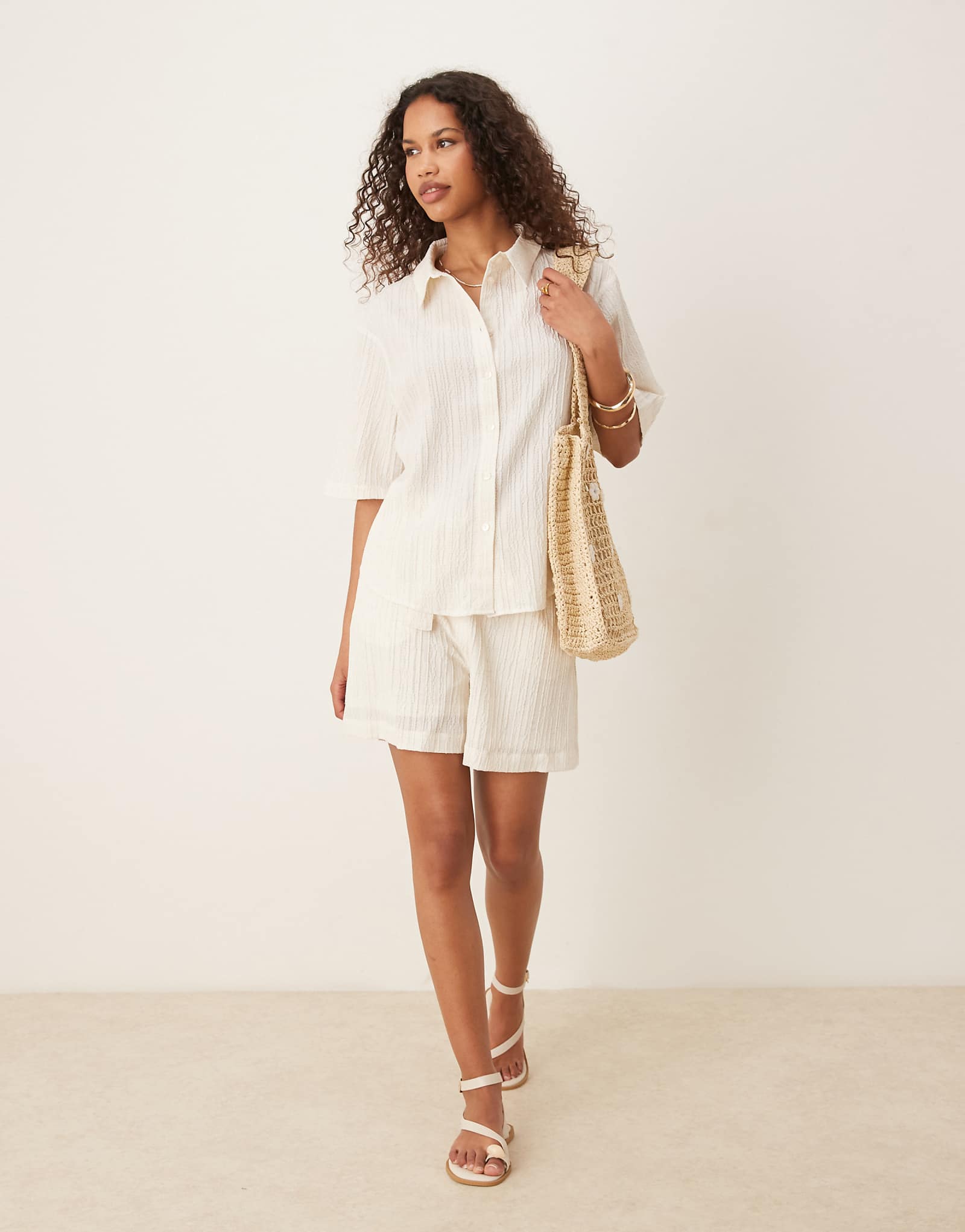 AWARE textured relaxed shorts in white - part of a set
