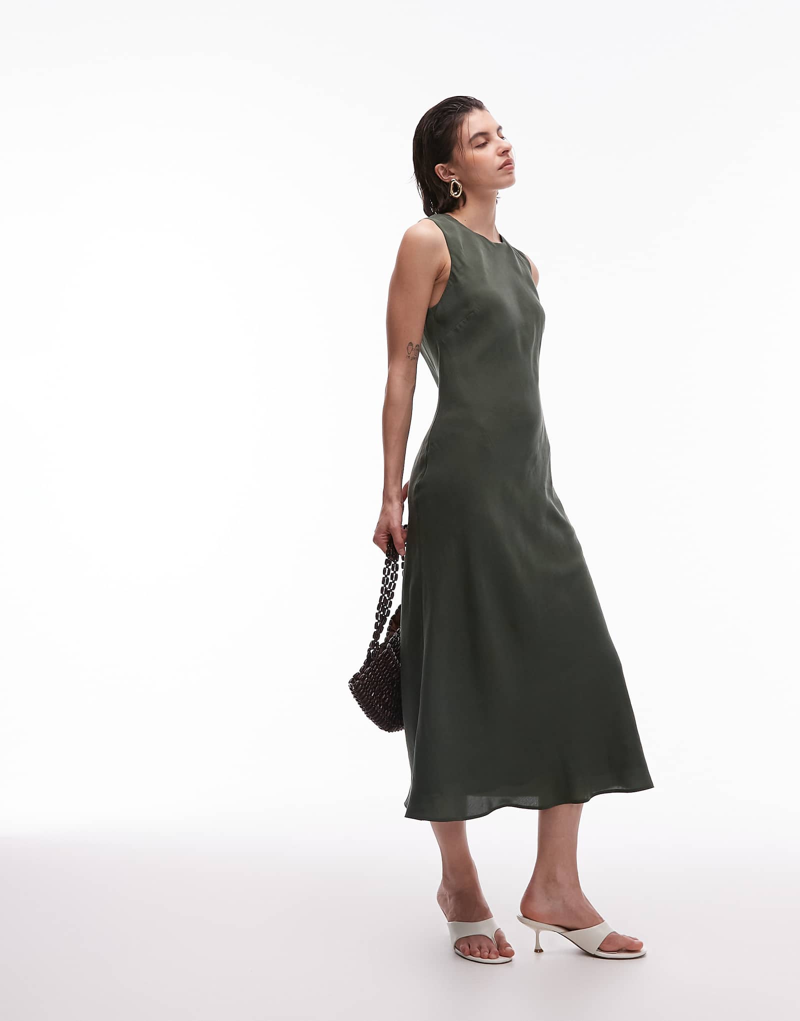 Mango satin midi dress in olive green 12990₽