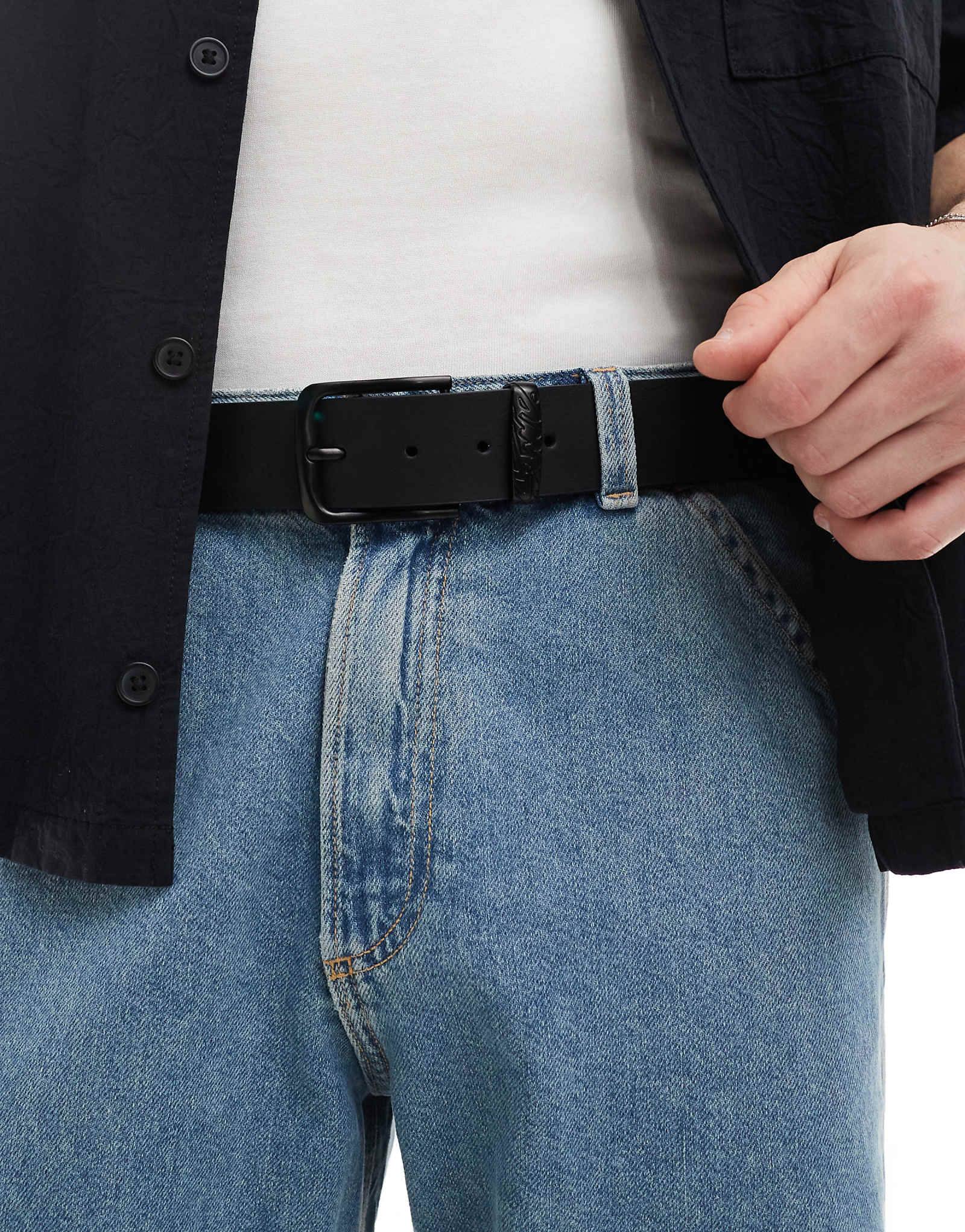 Pull-Bear brown faux leather buckle belt in black 3290₽