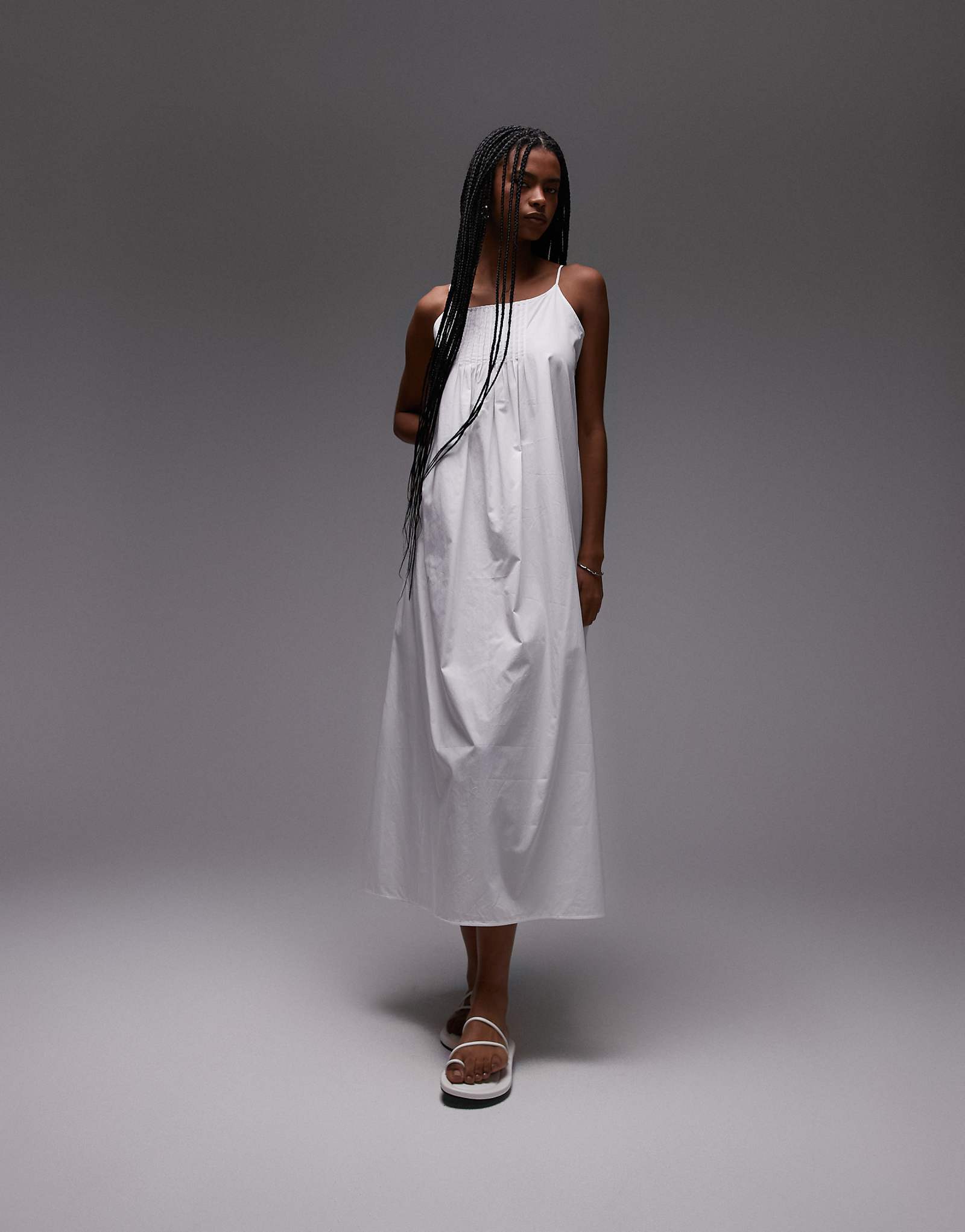 ARKET pure cotton poplin maxi beach dress with spaghetti straps in white 11190₽