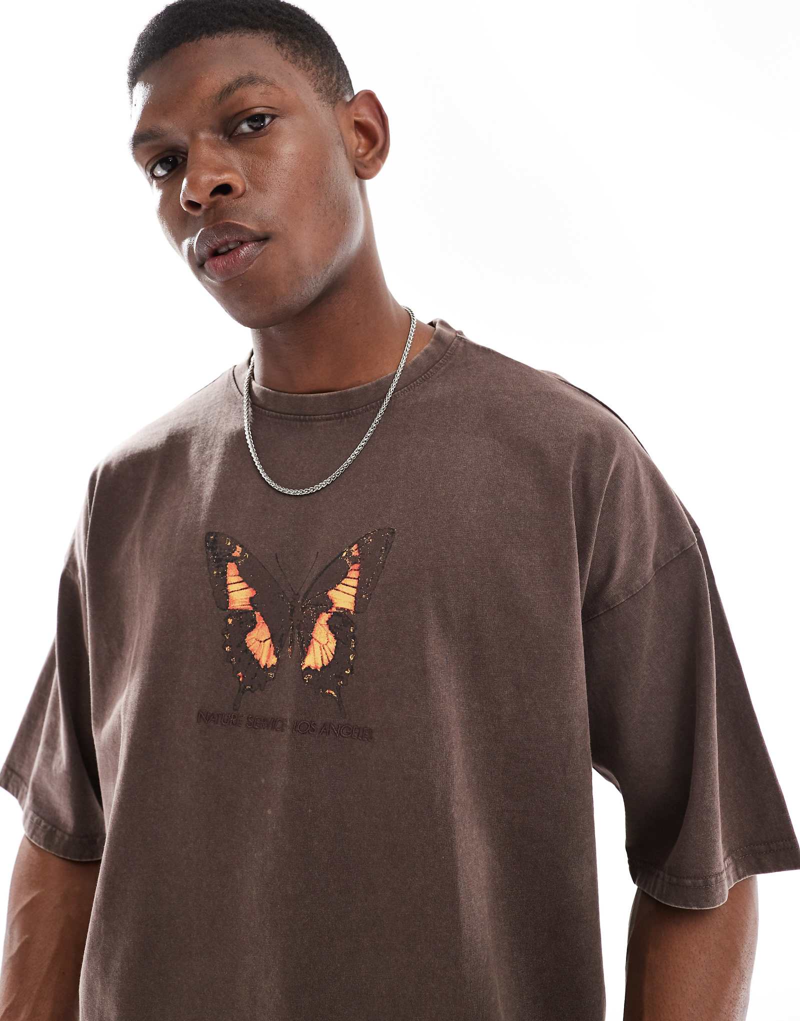 Pull-Bear graphic washed t-shirt in charcoal 4390₽