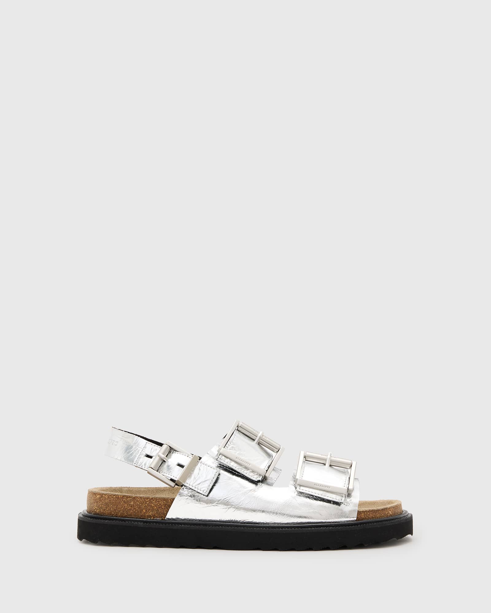 AllSaints Isla leather sandals in silver