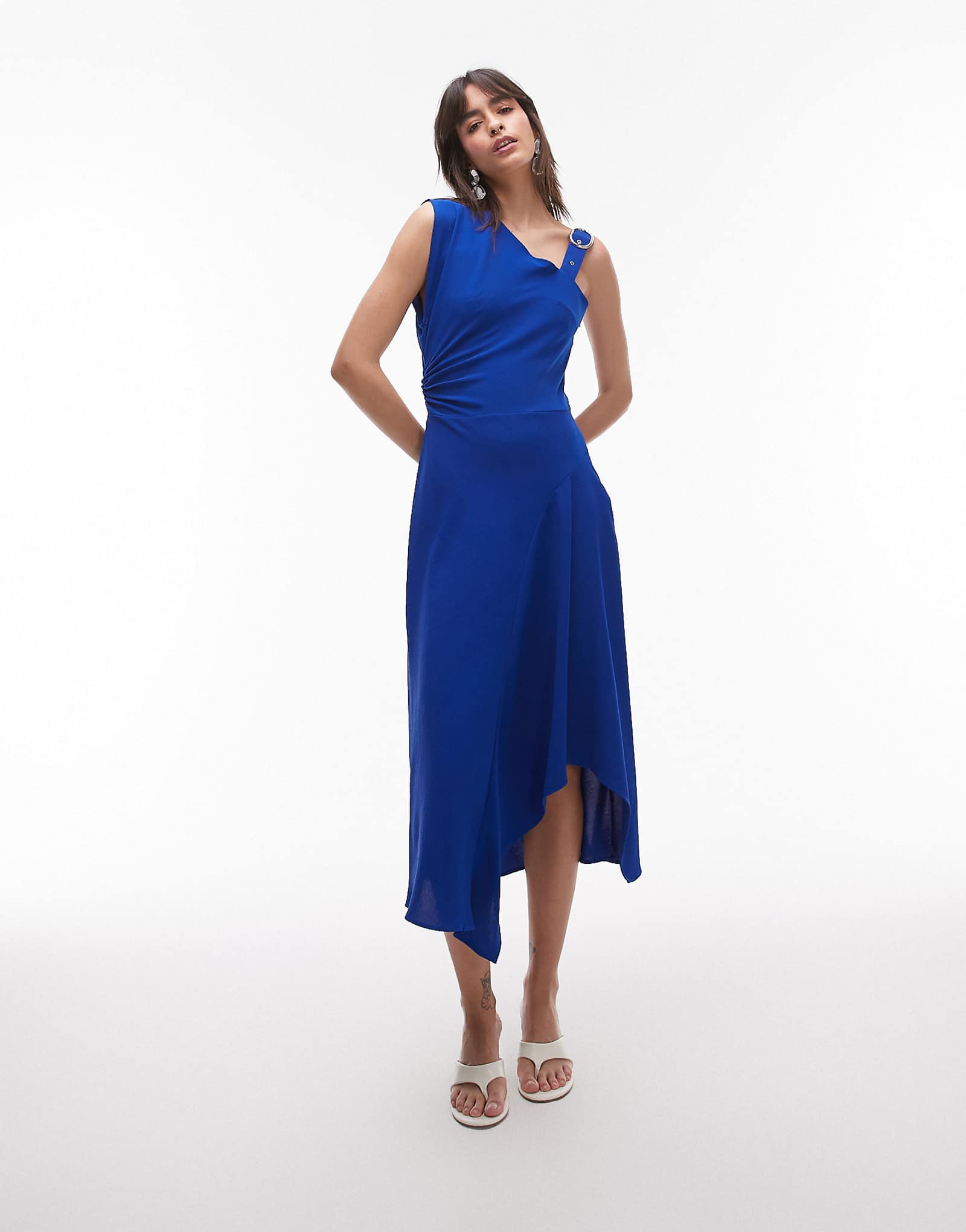 Mango asymetric midaxi dress with buckle detail shoulder in blue 14290₽