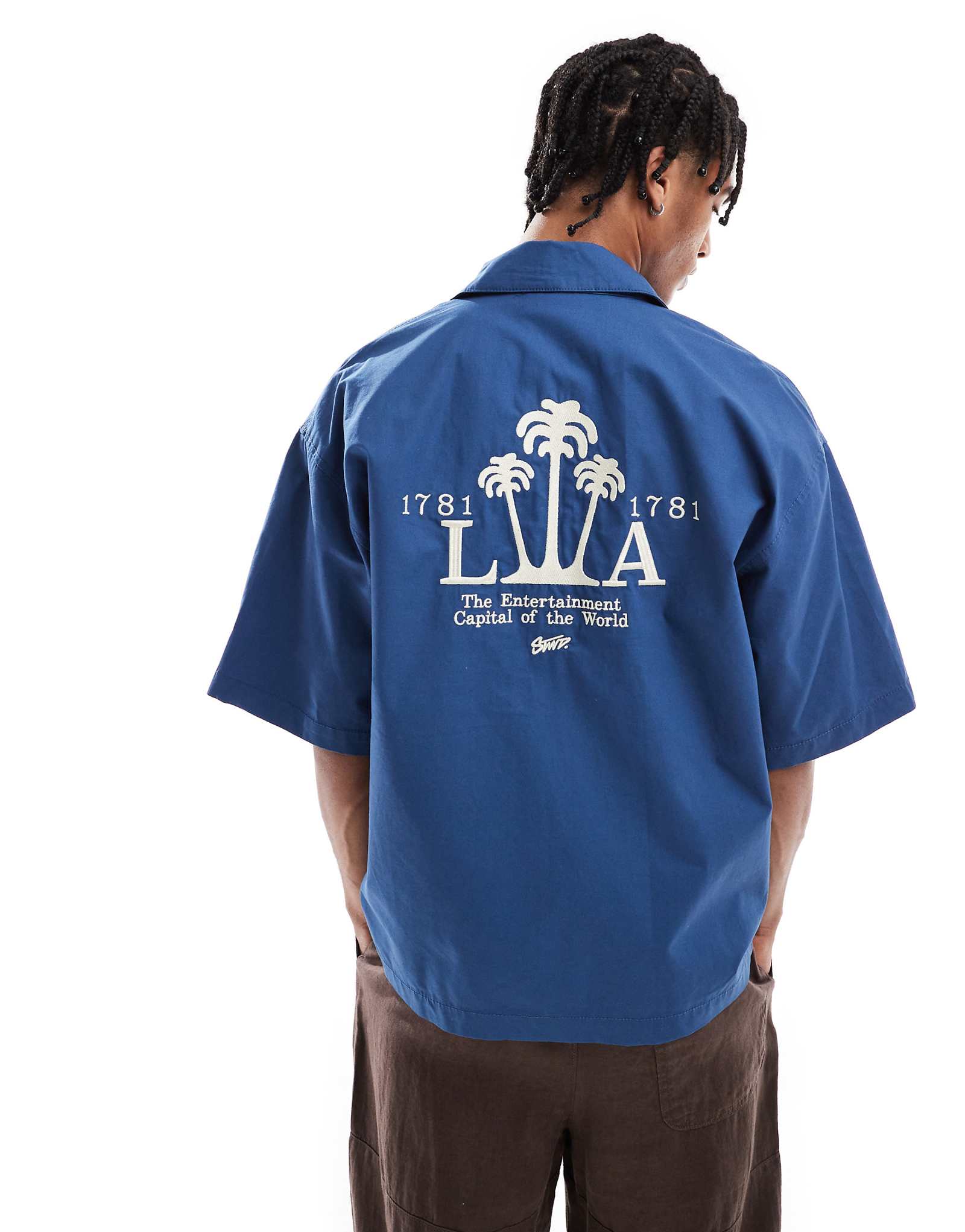 Pull-Bear zip up shirt in navy blue 5290₽