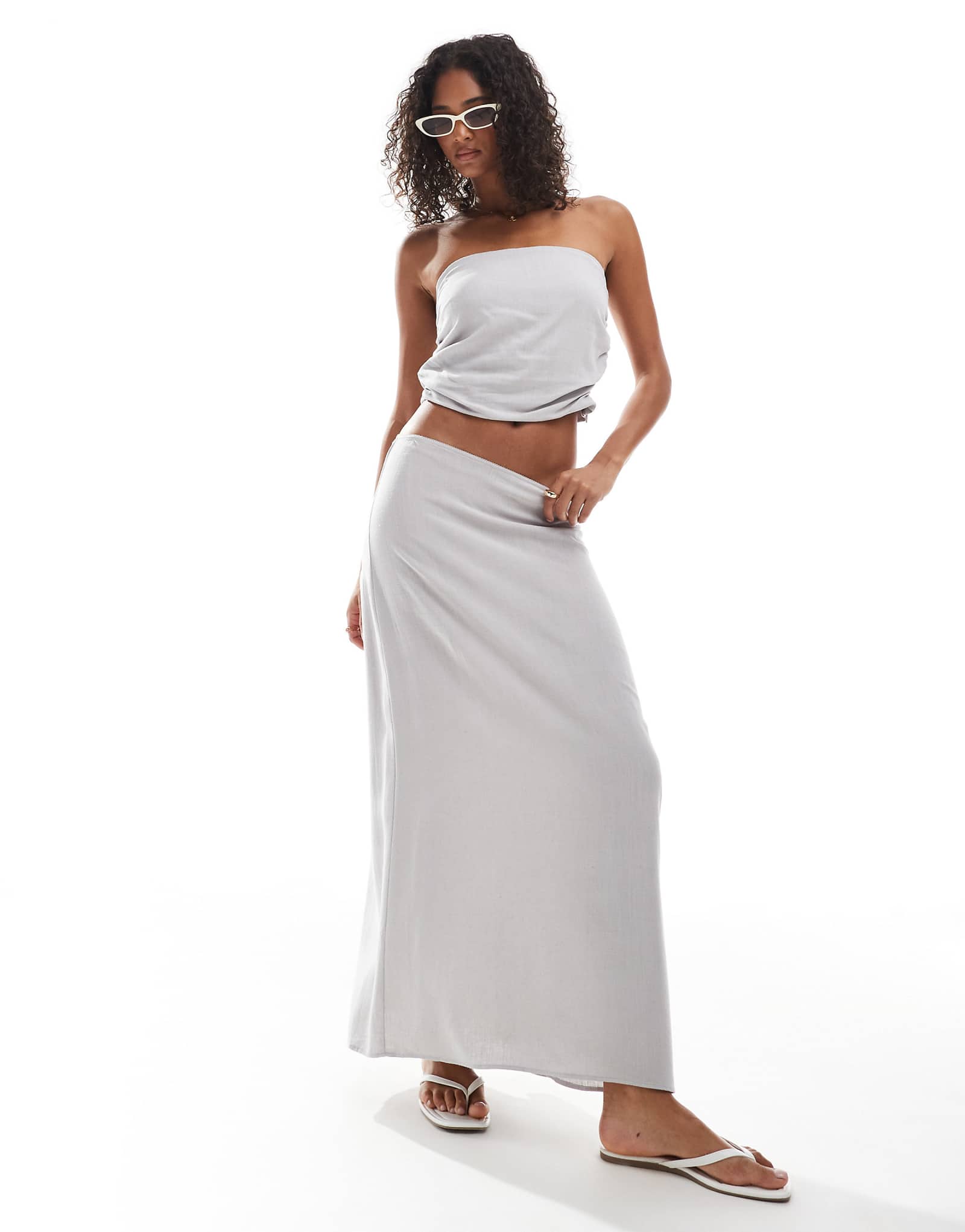 Pull-Bear linen mix maxi skirt in stone - part of a set 4490₽