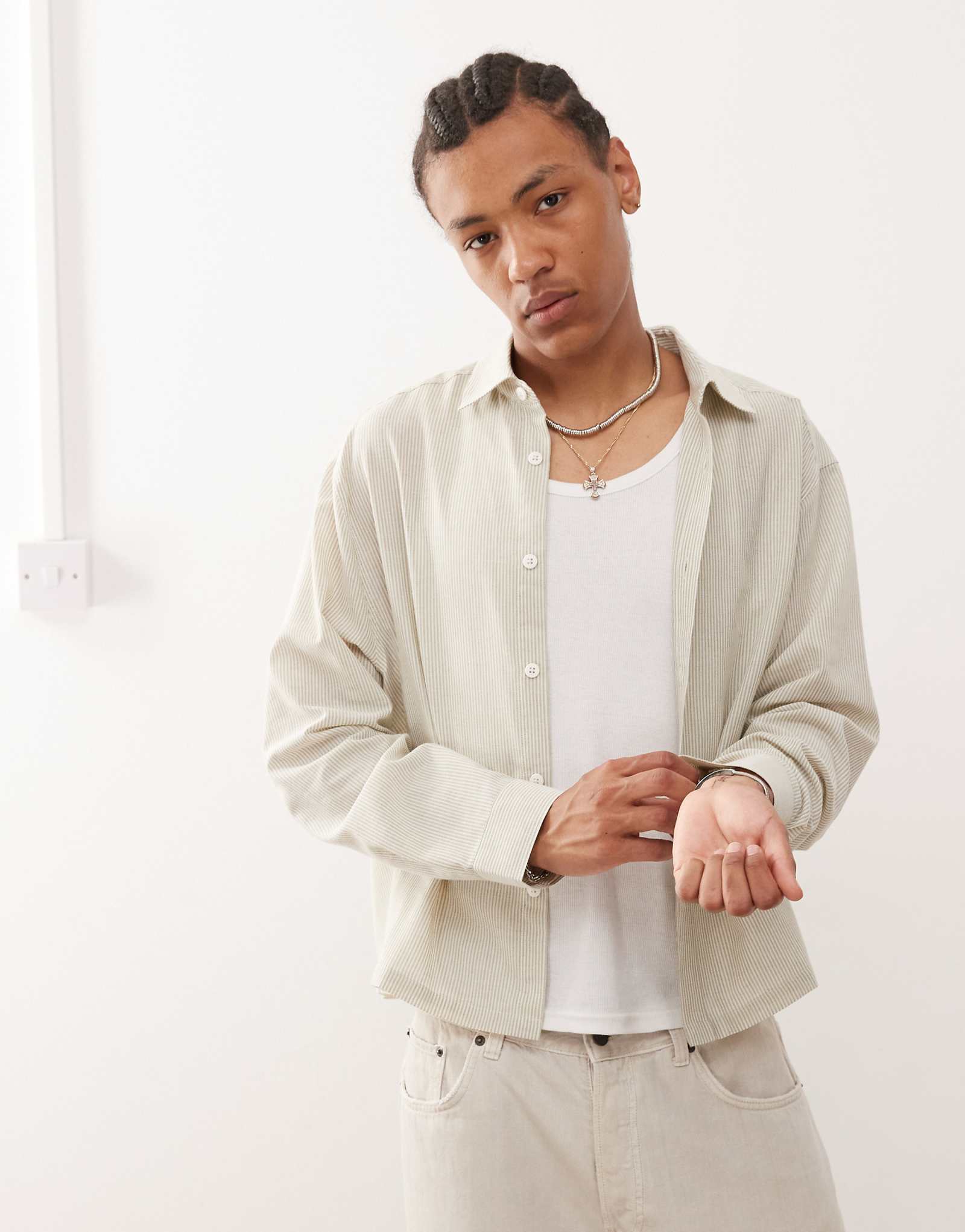 COLLUSION boxy striped shirt in green 6890₽