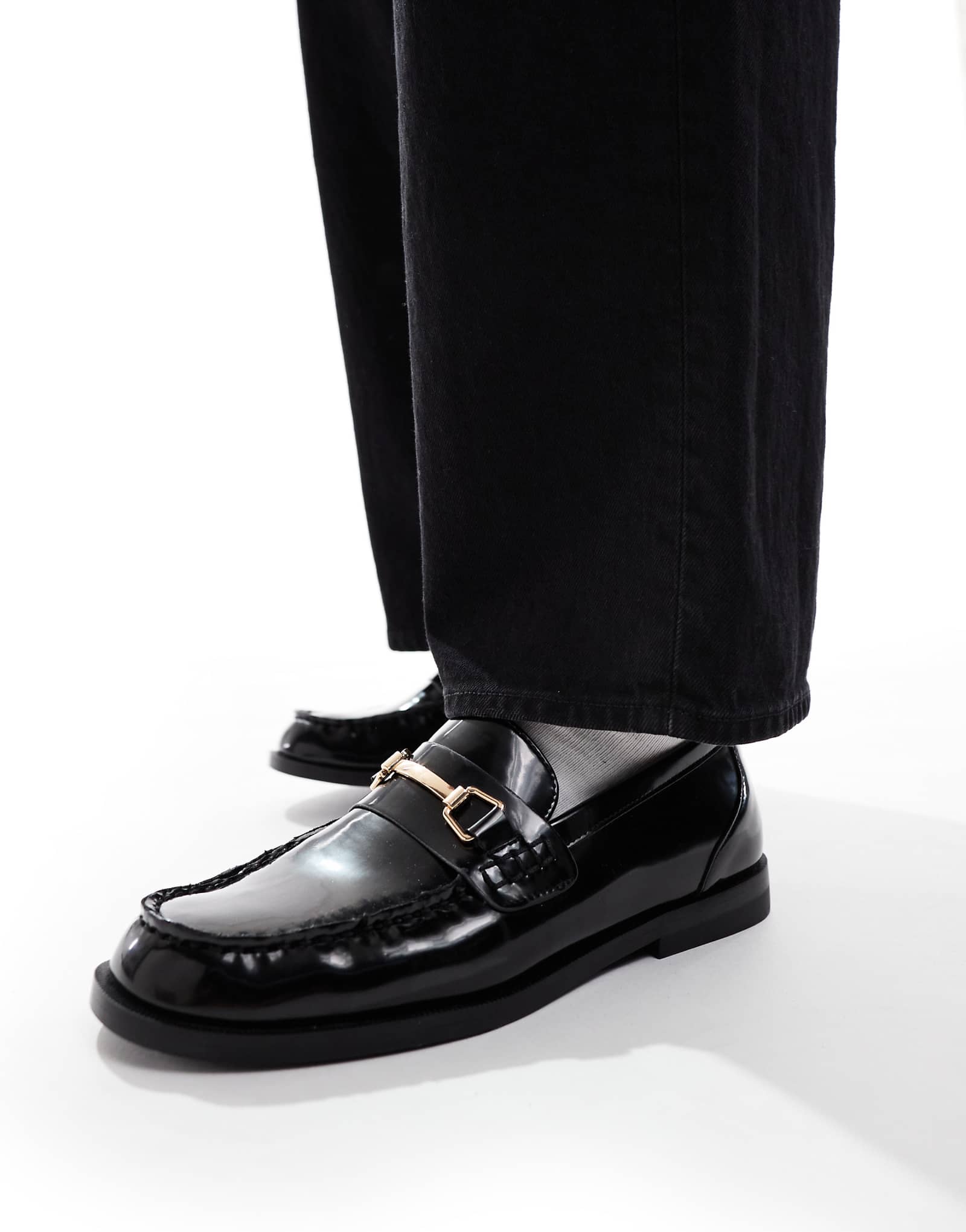 Pull-Bear flat loafers in black