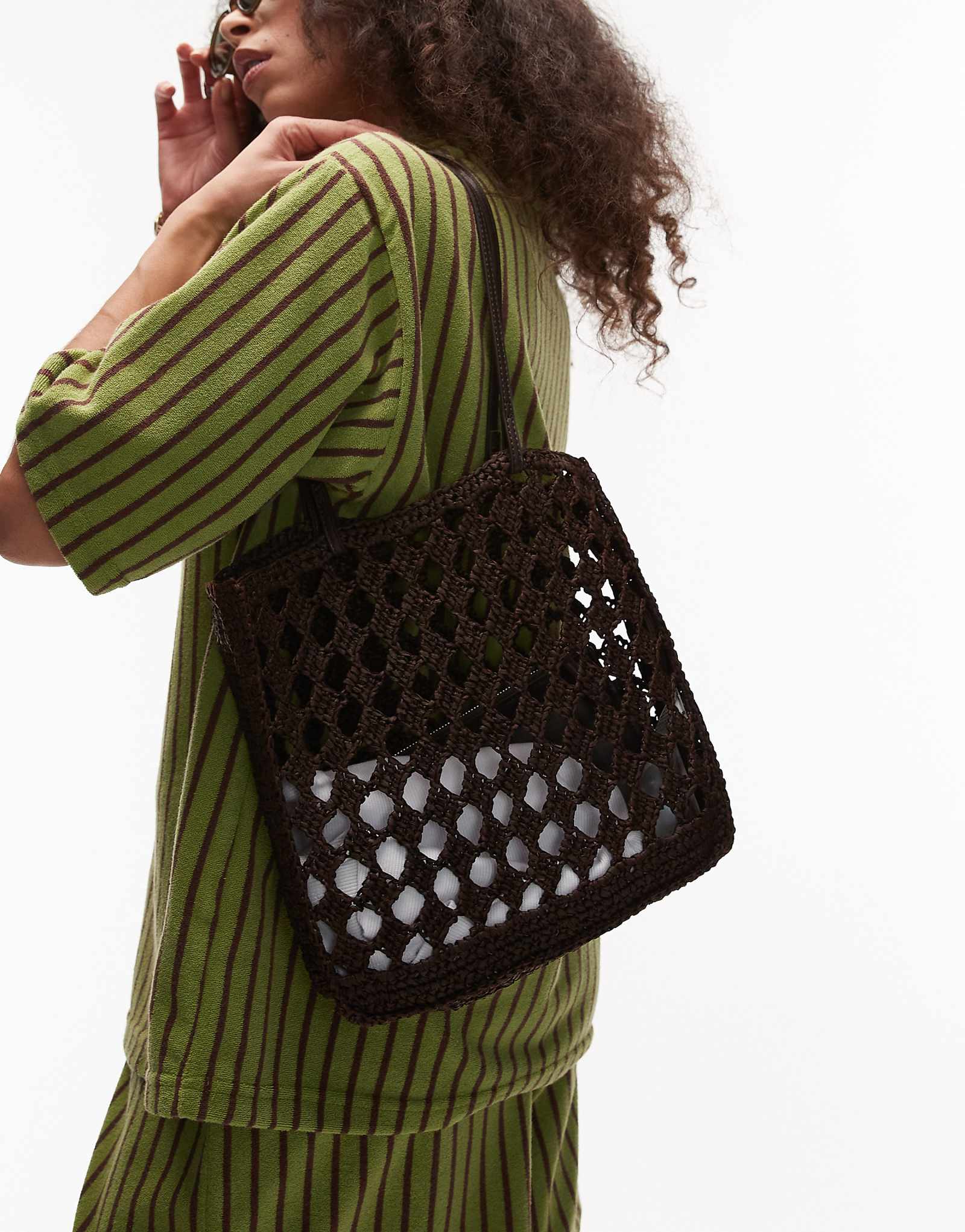 Mango crochet tote bag in chocolate brown 9790₽