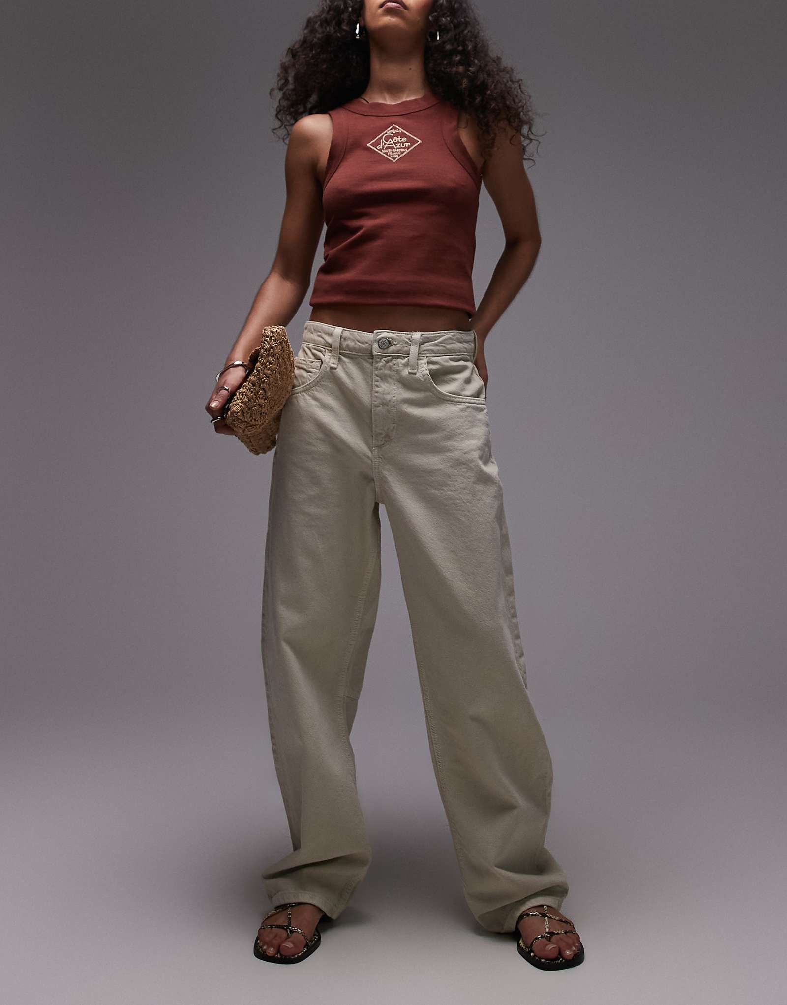 Mango cotton barrel jeans in stone 11390₽