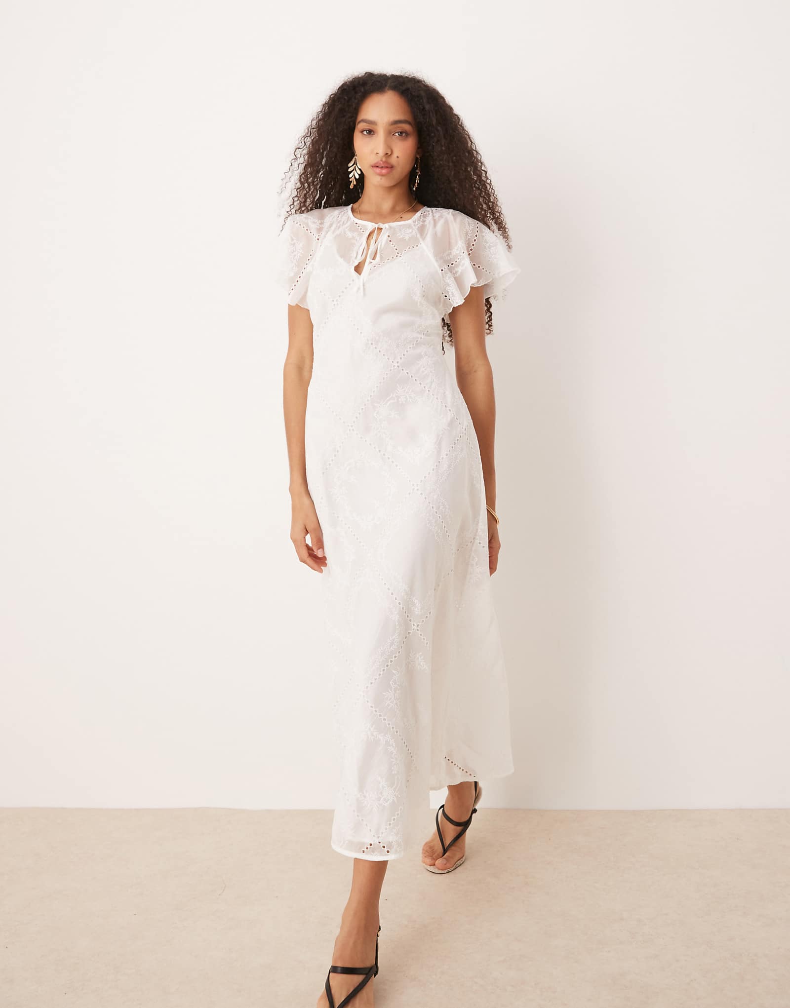 Mango embroidered lace midaxi dress with cape overlay in white 31190₽