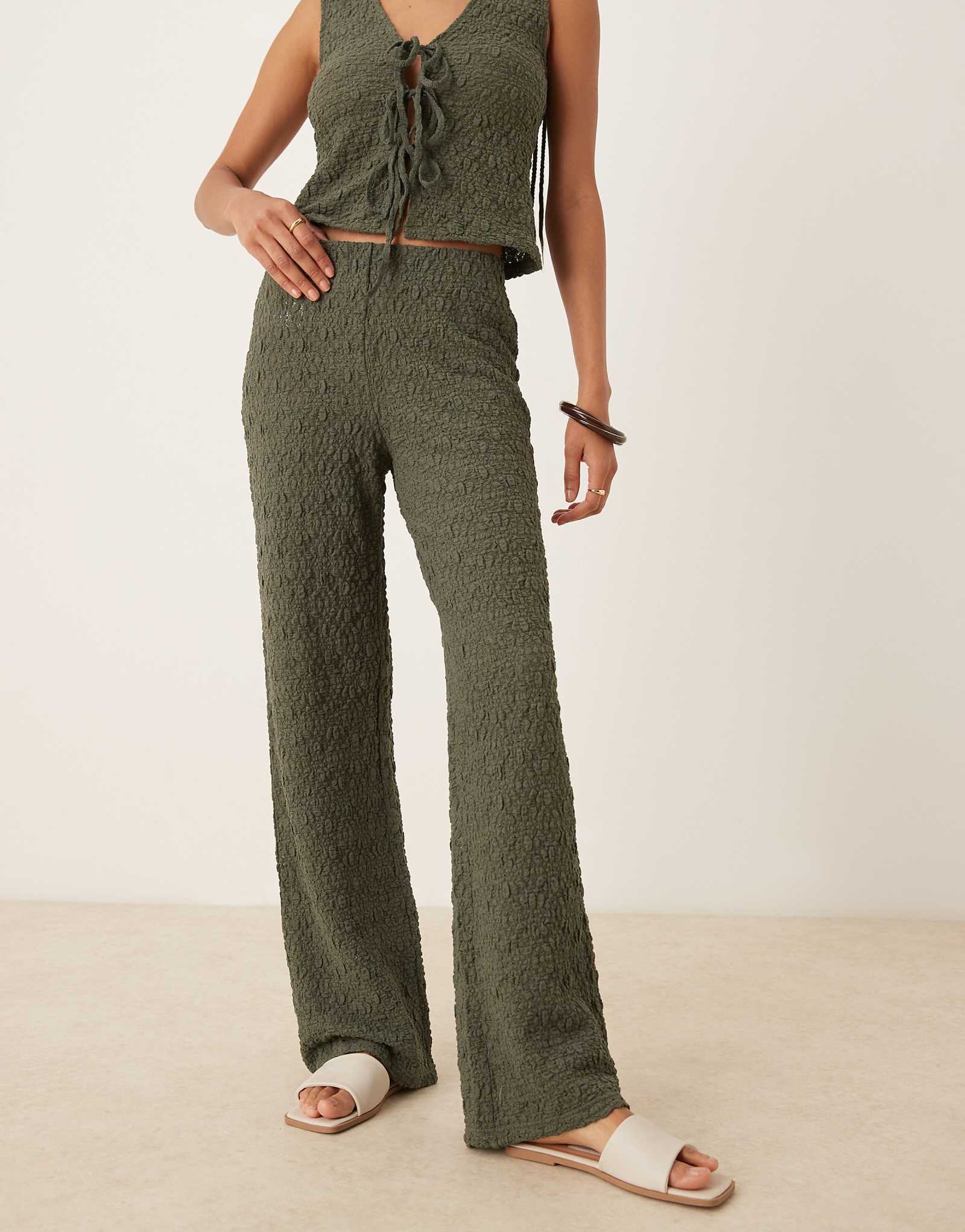 Mango crinkle wide leg pants in khaki green - part of a set 8190₽