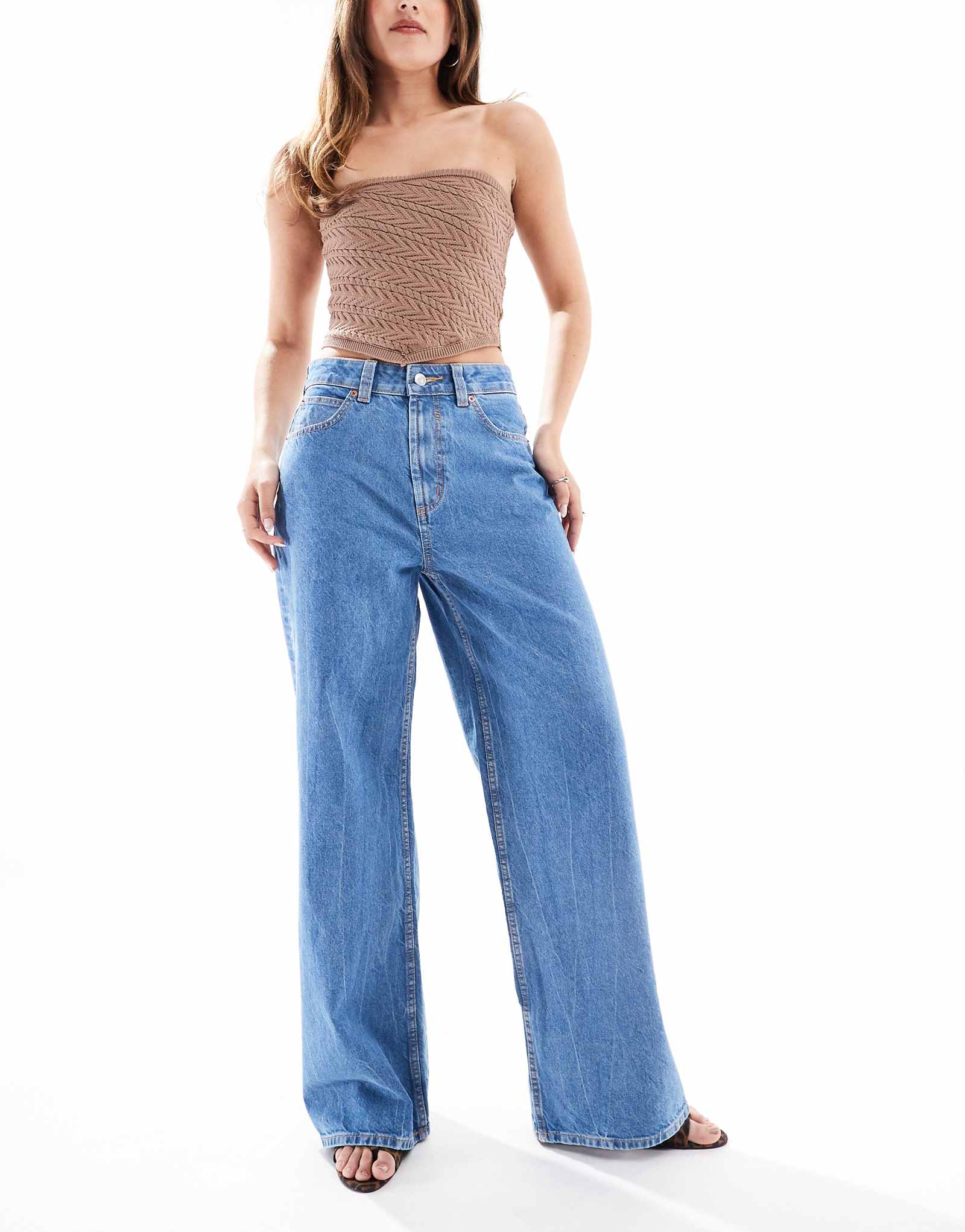 ASOS DESIGN wide leg dad jeans in clean blue 8190₽