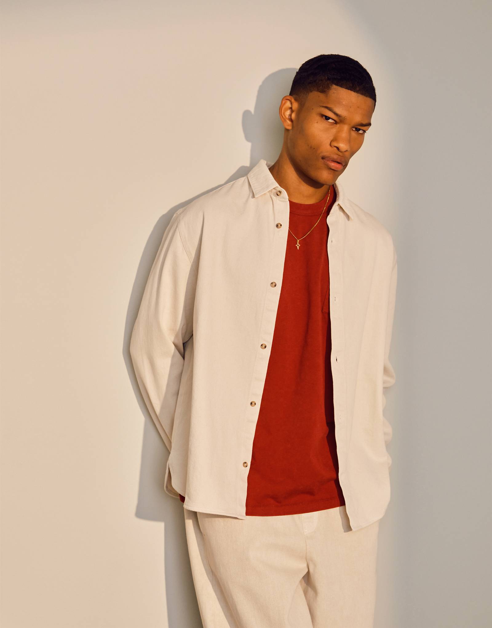 Topman long sleeve washed canvas overshirt in stone