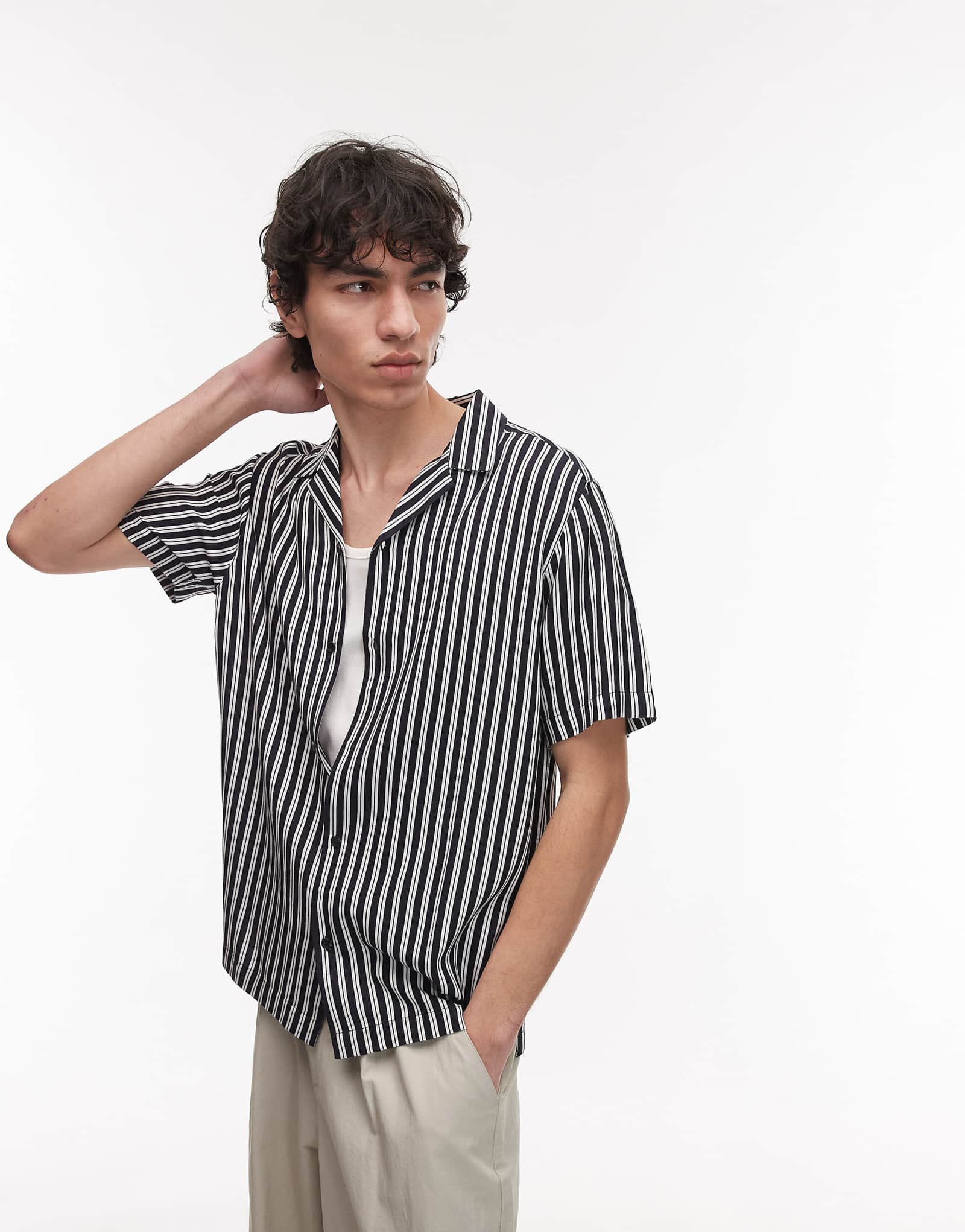 Topman short sleeve navy striped shirt