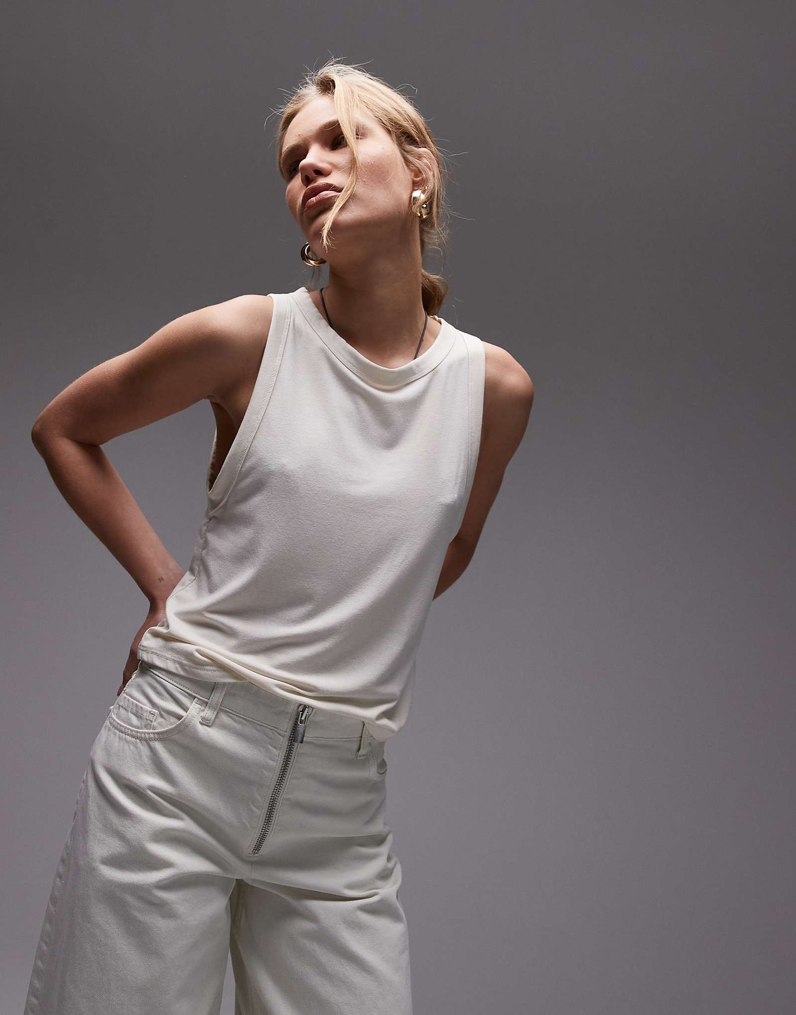 Topshop soft loose tank top in ivory