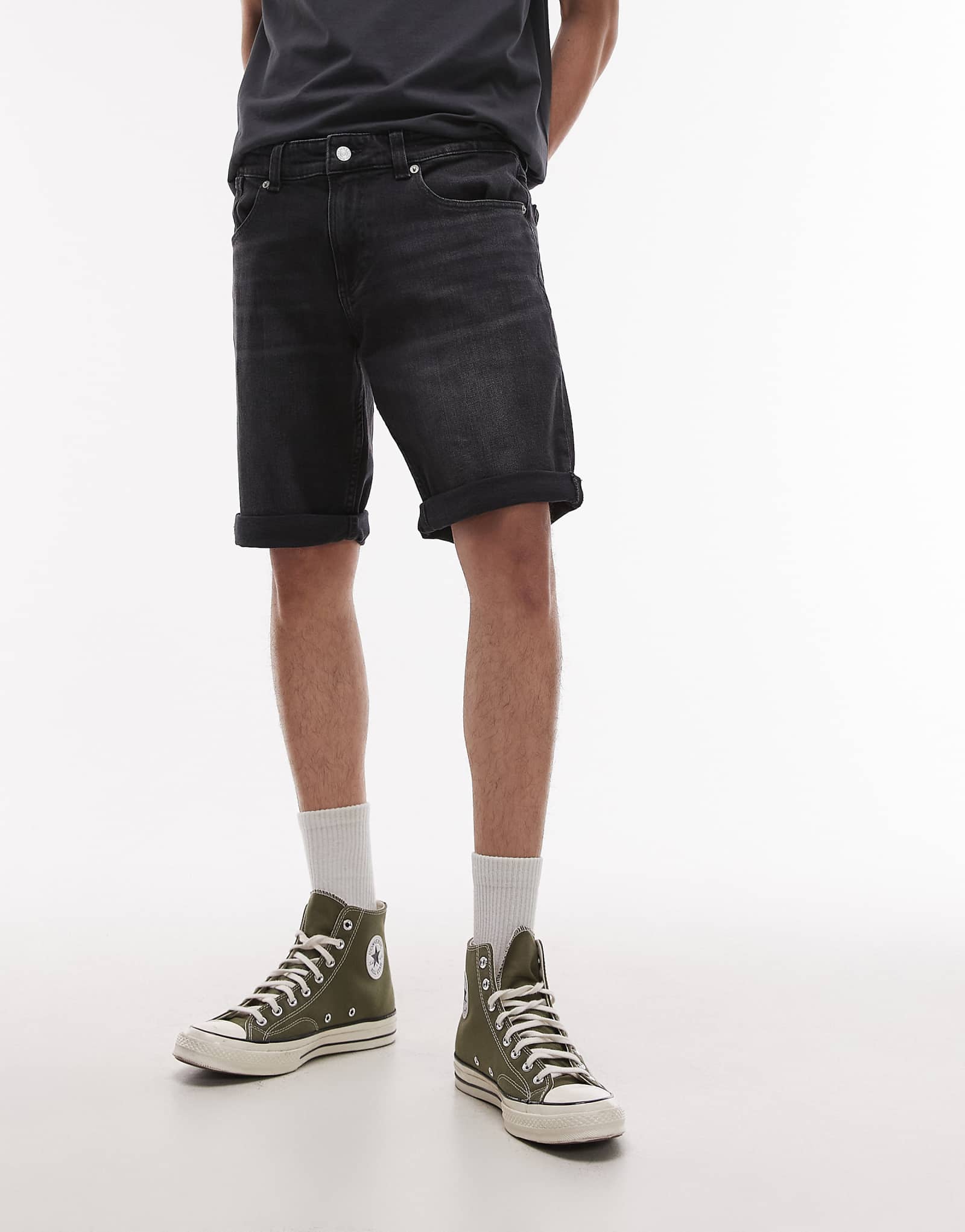 Tommy Jeans Ronnie roll-up slim denim shorts in black 12590₽