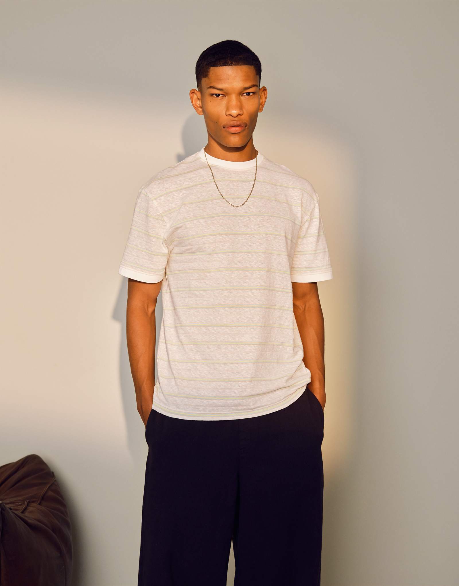 Topman regular fit slub striped T-shirt in ecru