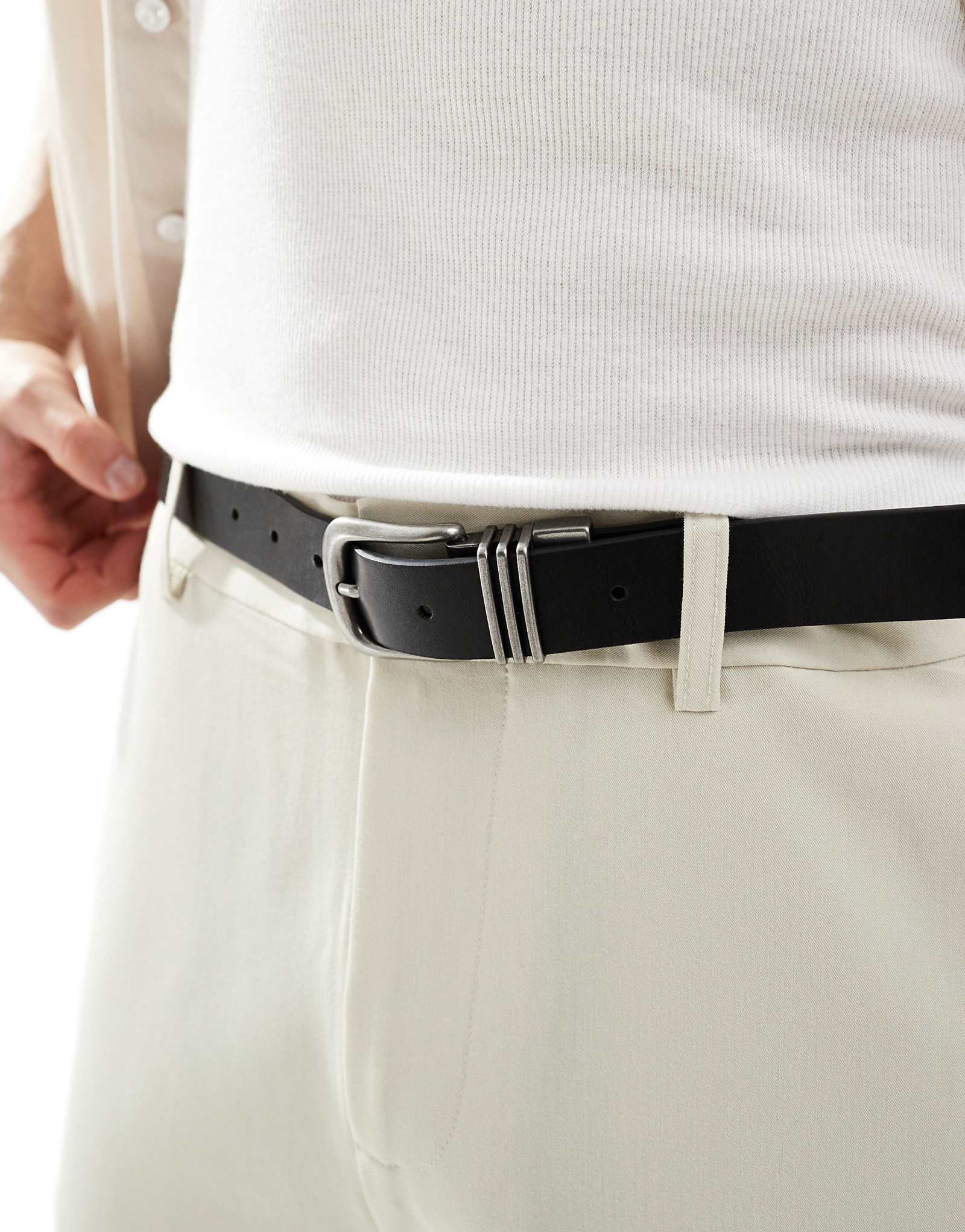 ASOS DESIGN triple metal keeper belt in pebble black faux leather 5490₽