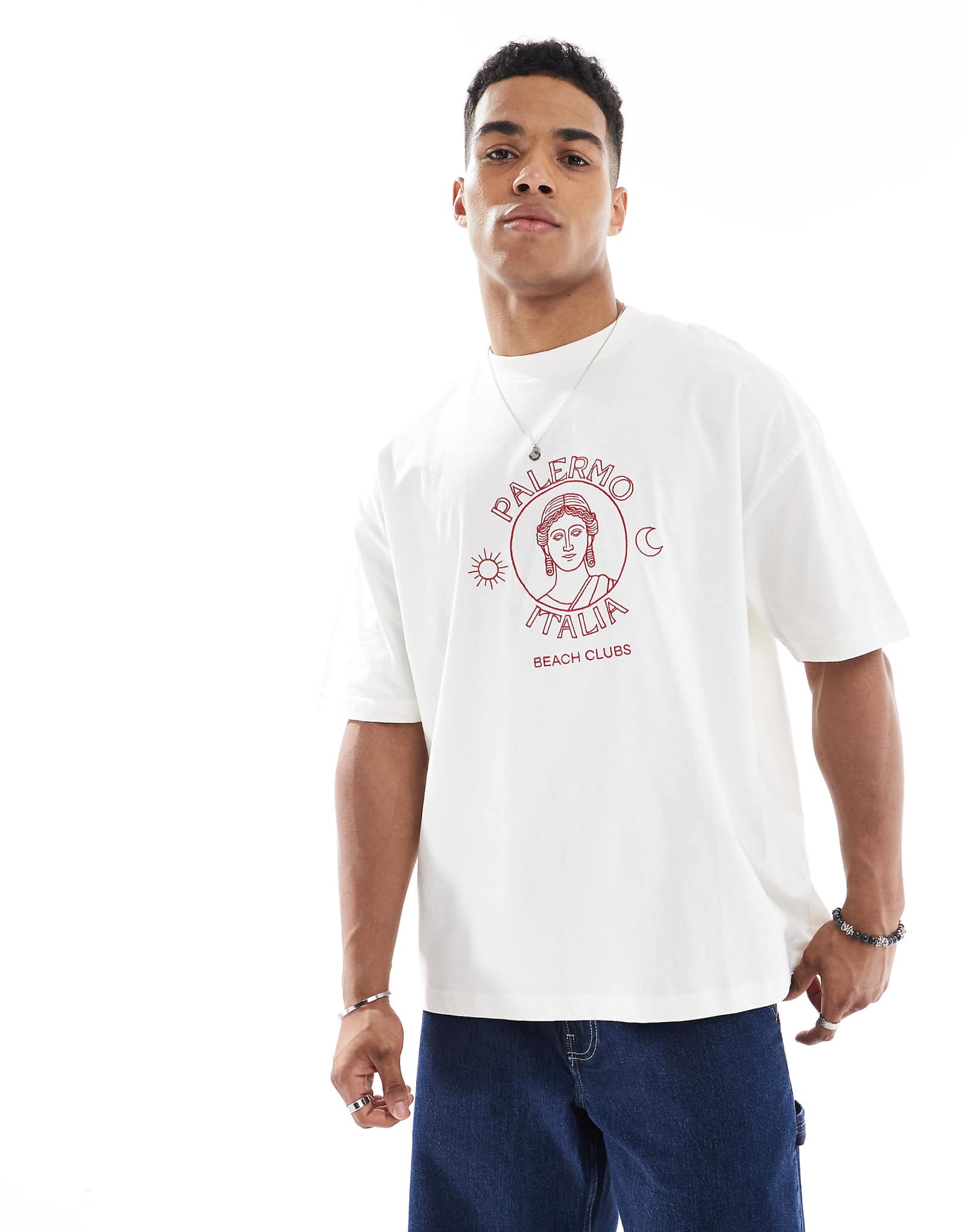 ASOS DESIGN oversized t-shirt with high summer graphic in off white 3090₽