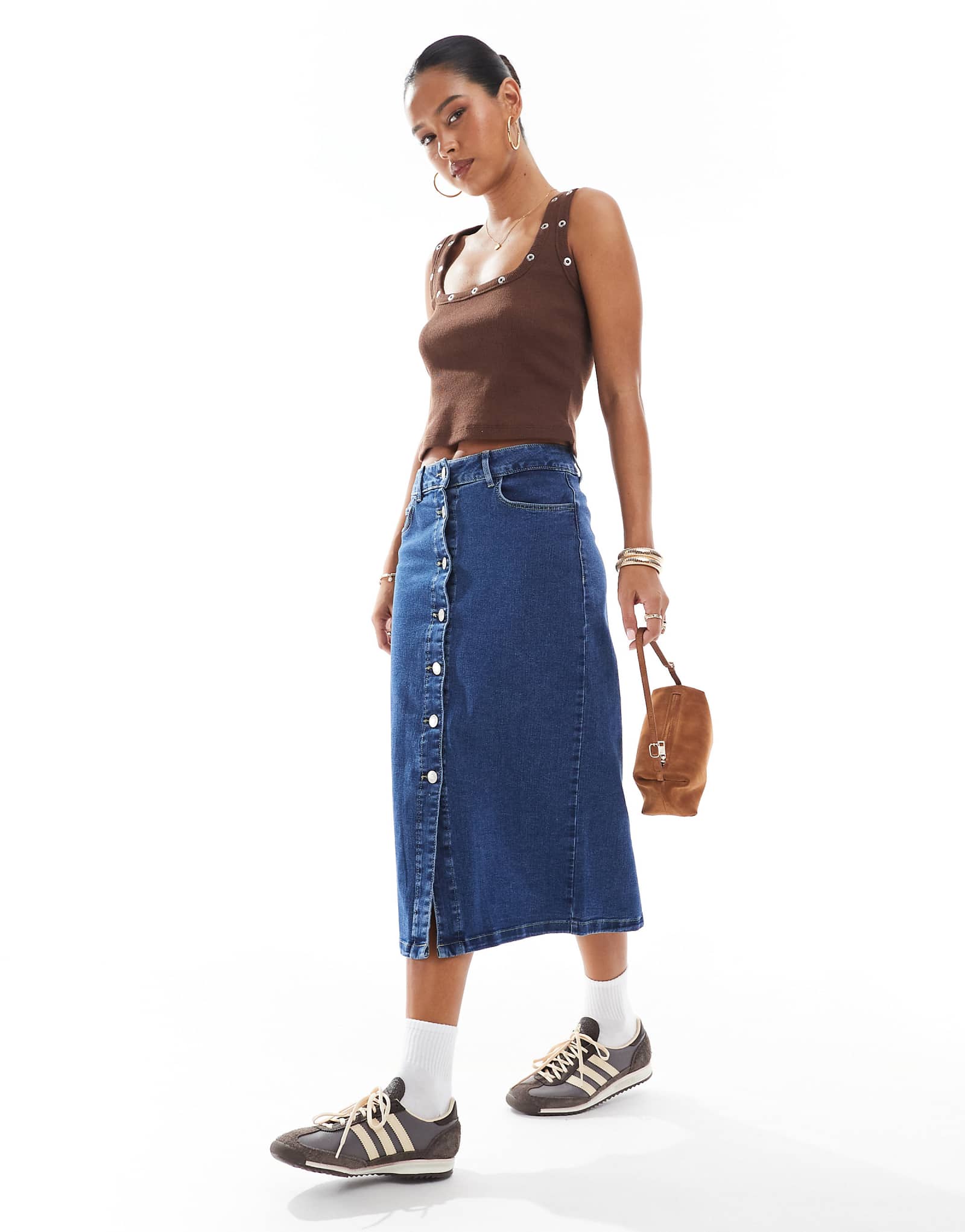 Vero Moda button front midi denim skirt in dark blue wash 10590₽