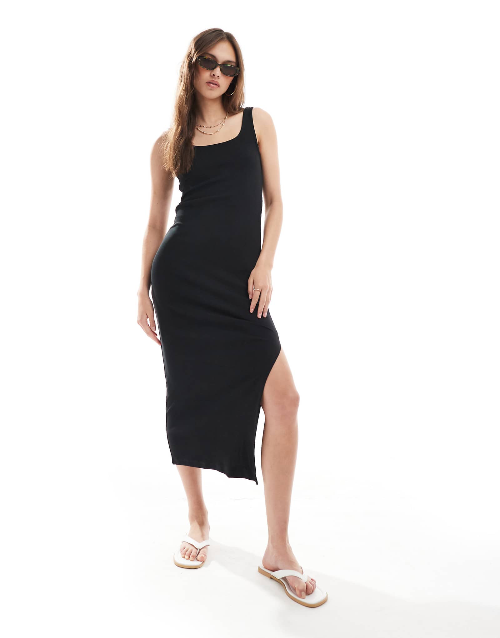 Vero Moda ribbed midi tank dress in black 9390₽
