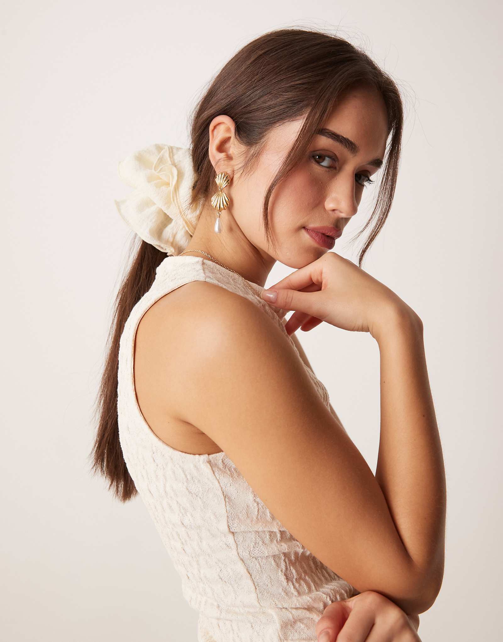ASOS DESIGN texture layered scrunchie in soft white 2090₽
