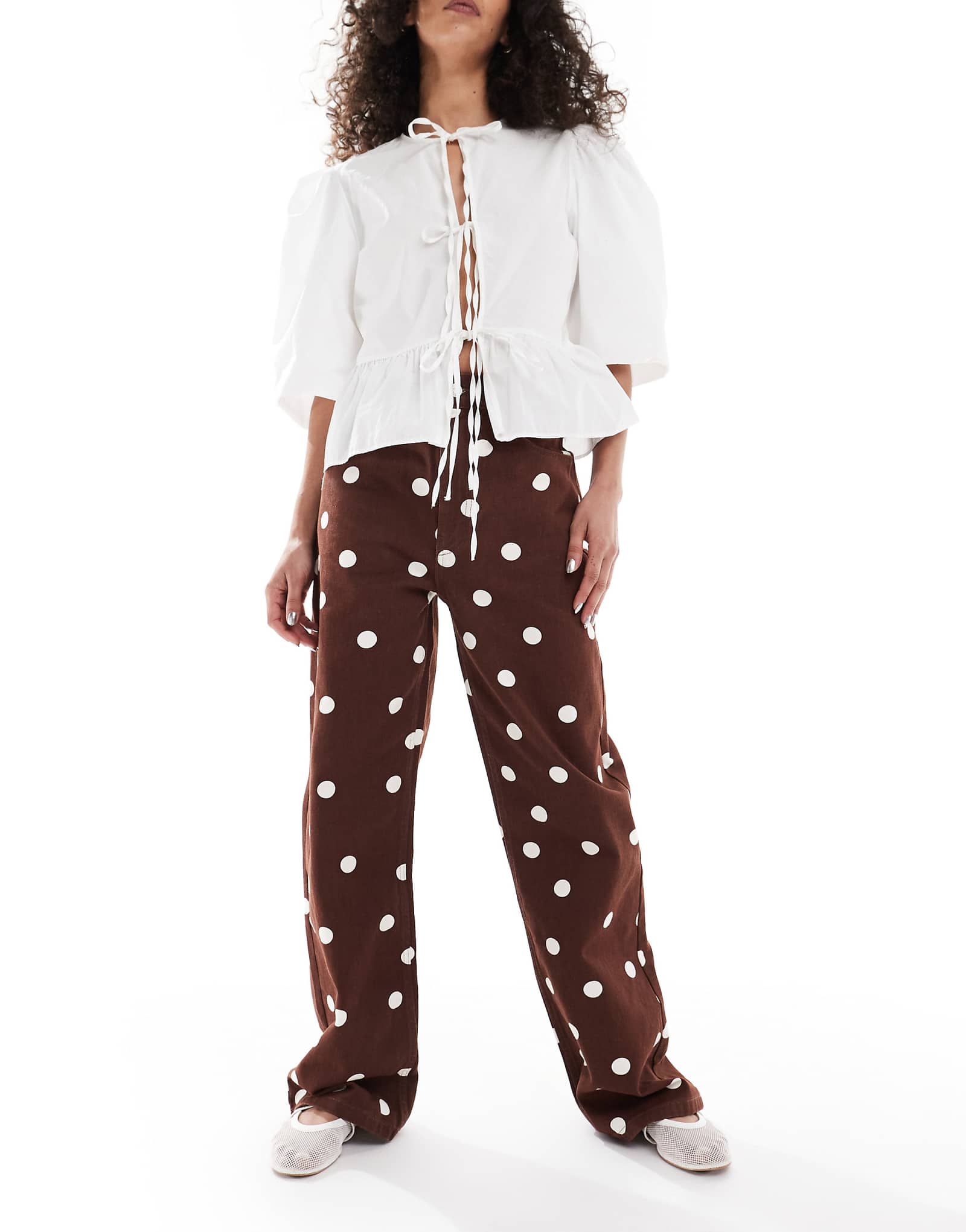 ASOS DESIGN dad jeans in brown polka dot 3890₽