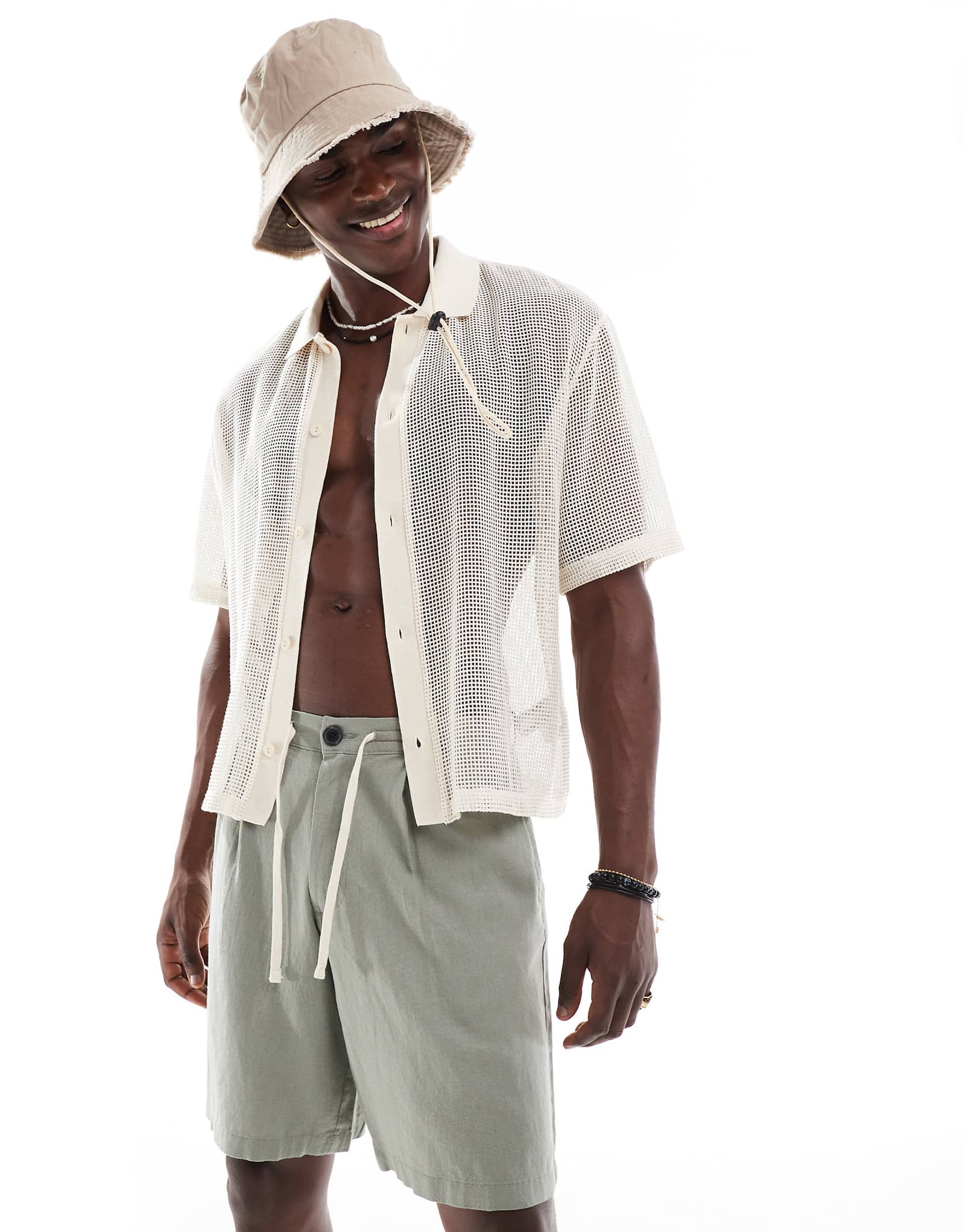 Threadbare linen-rich drawstring shorts in sage green 4390₽