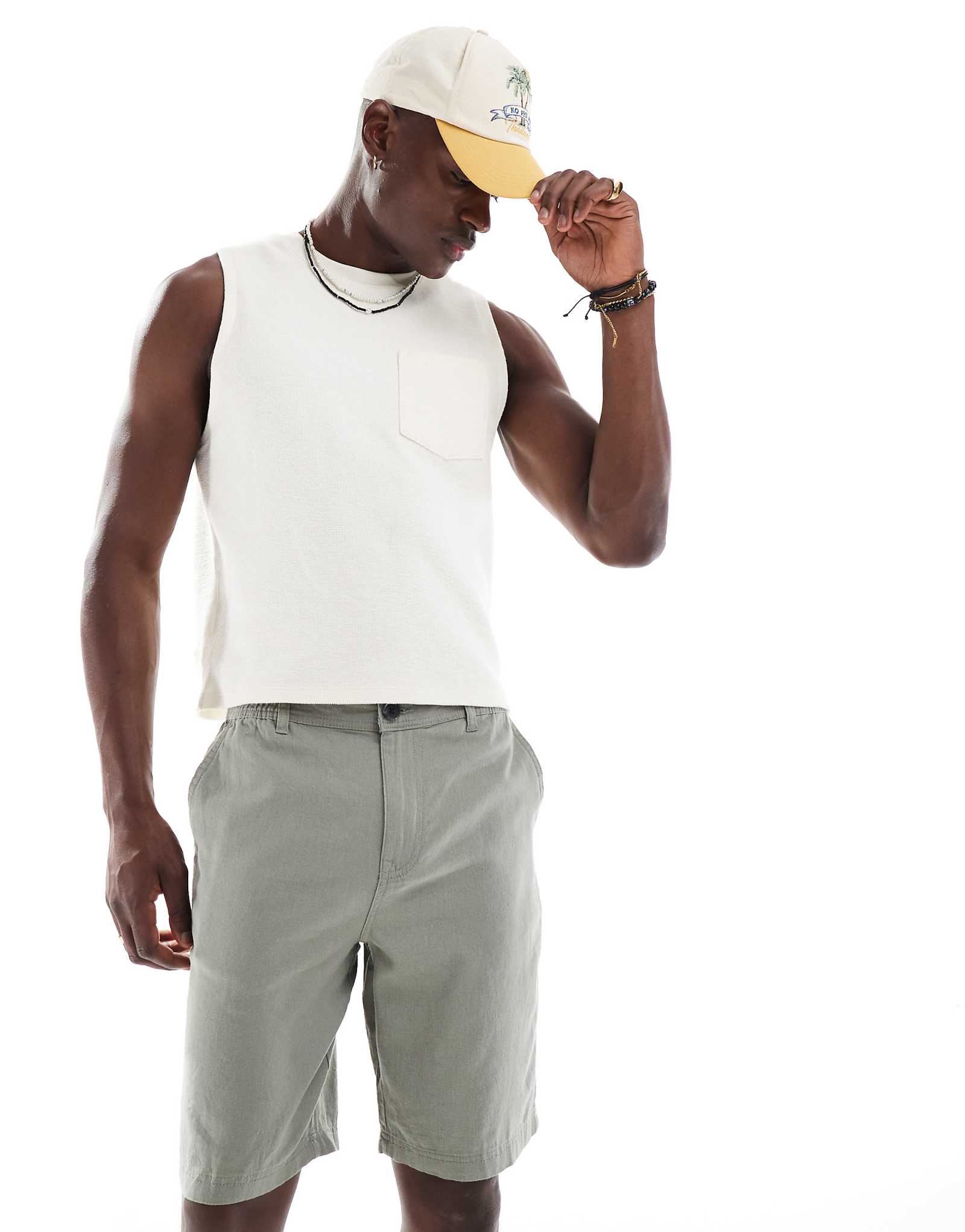 Threadbare linen rich chino shorts in sage green 3790₽