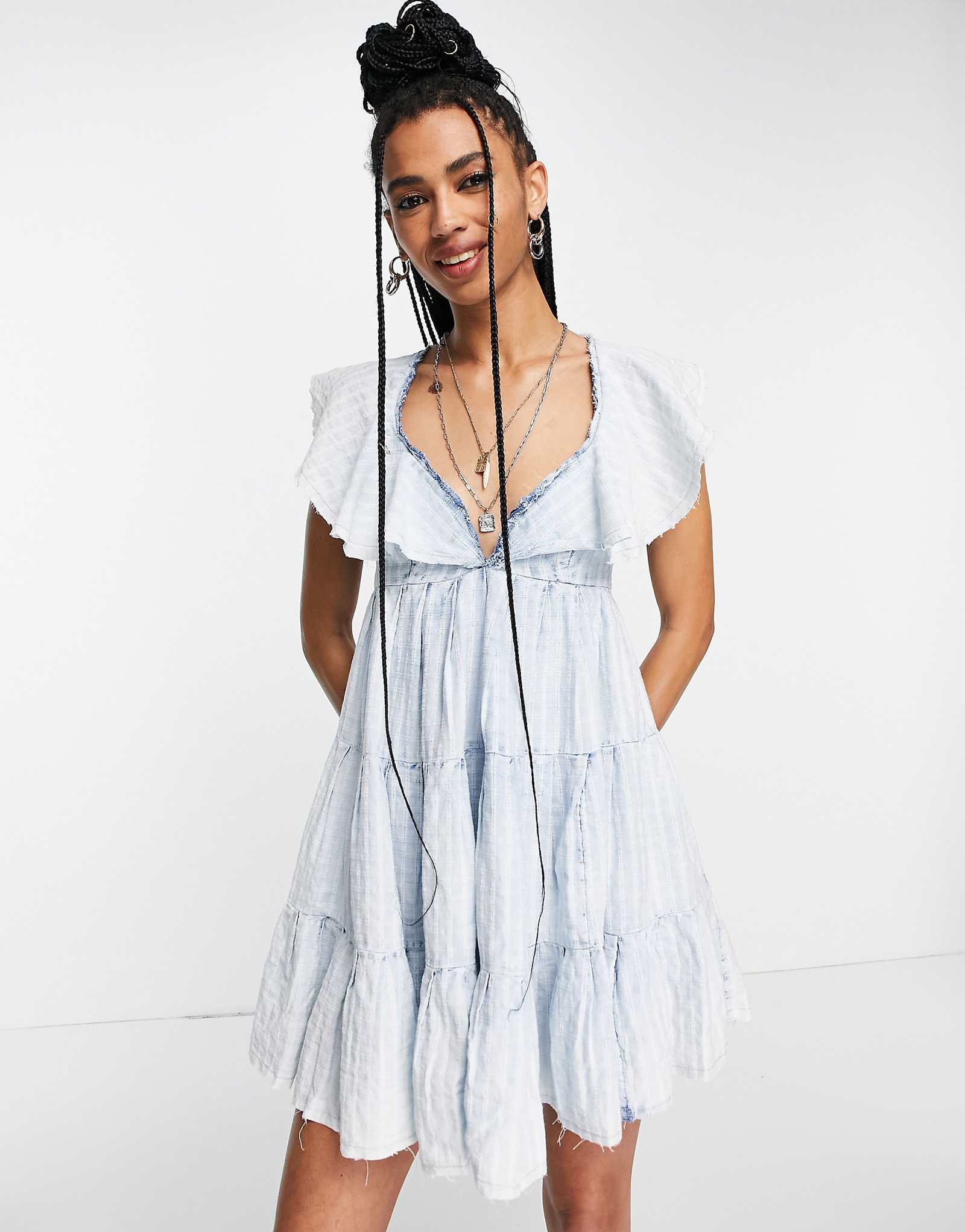 Free People undone tiered mini dress in sea spray blue 17790₽