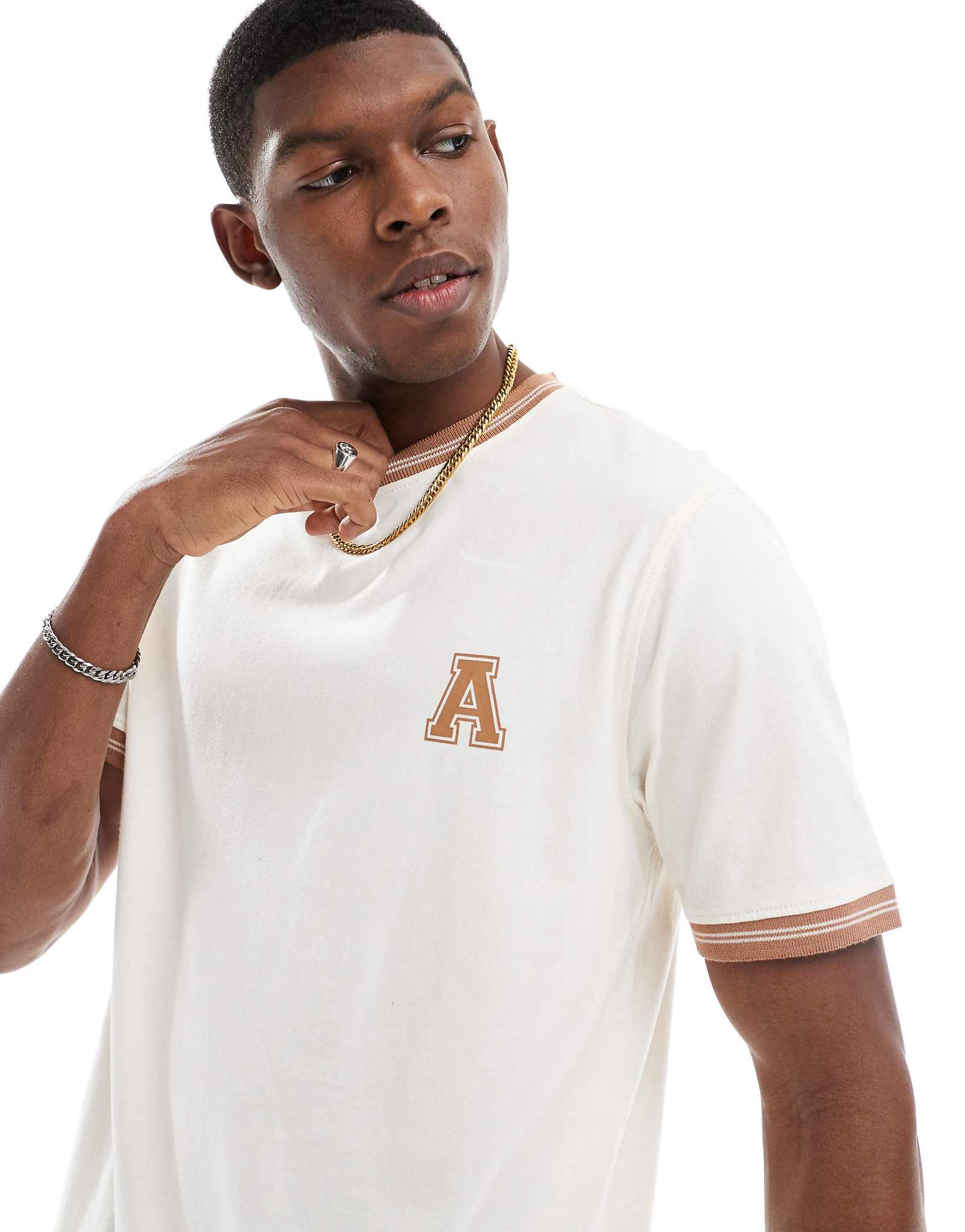 Another Influence graphic ringer T-shirt in off-white 5290₽