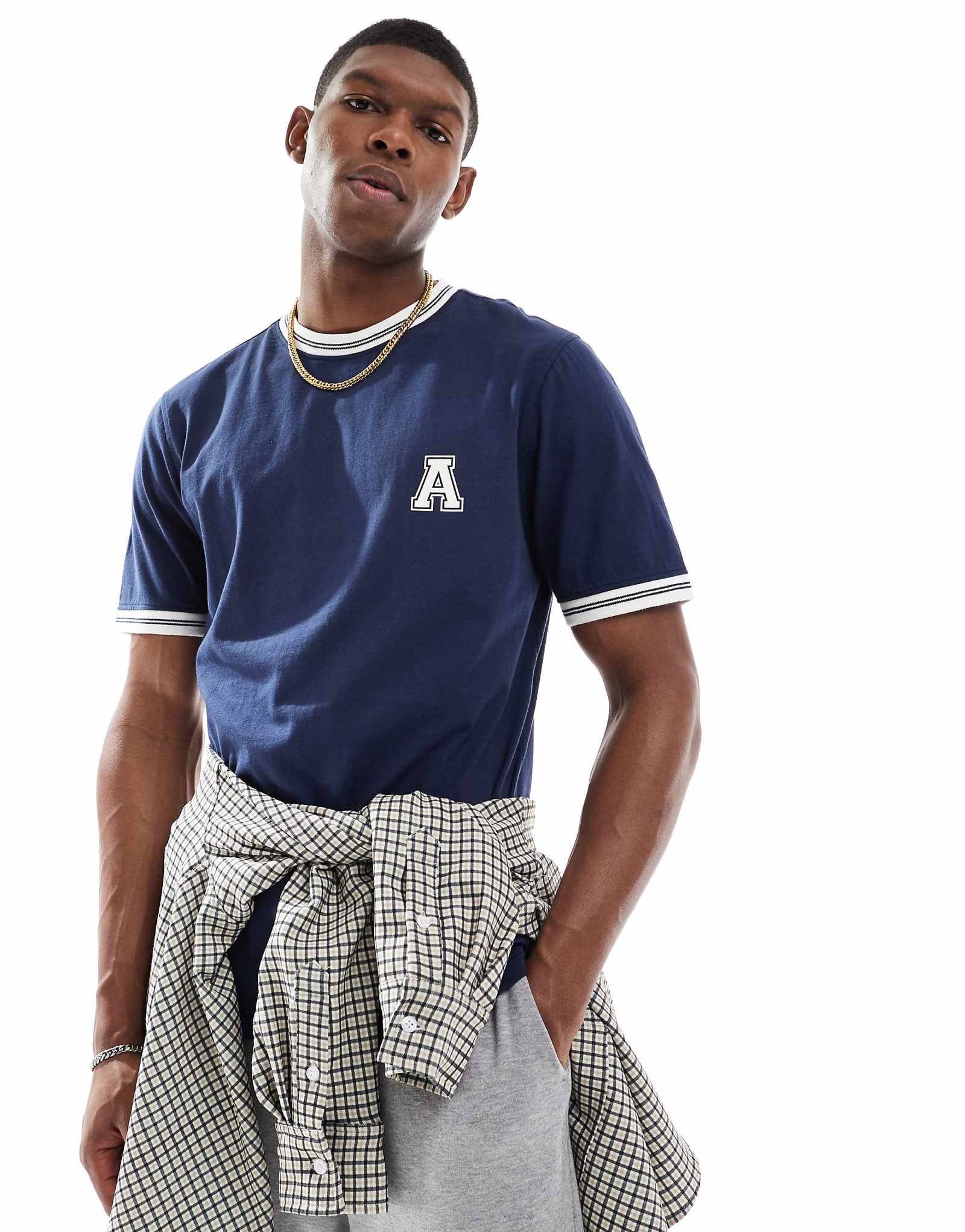 Another Influence graphic ringer t-shirt in navy