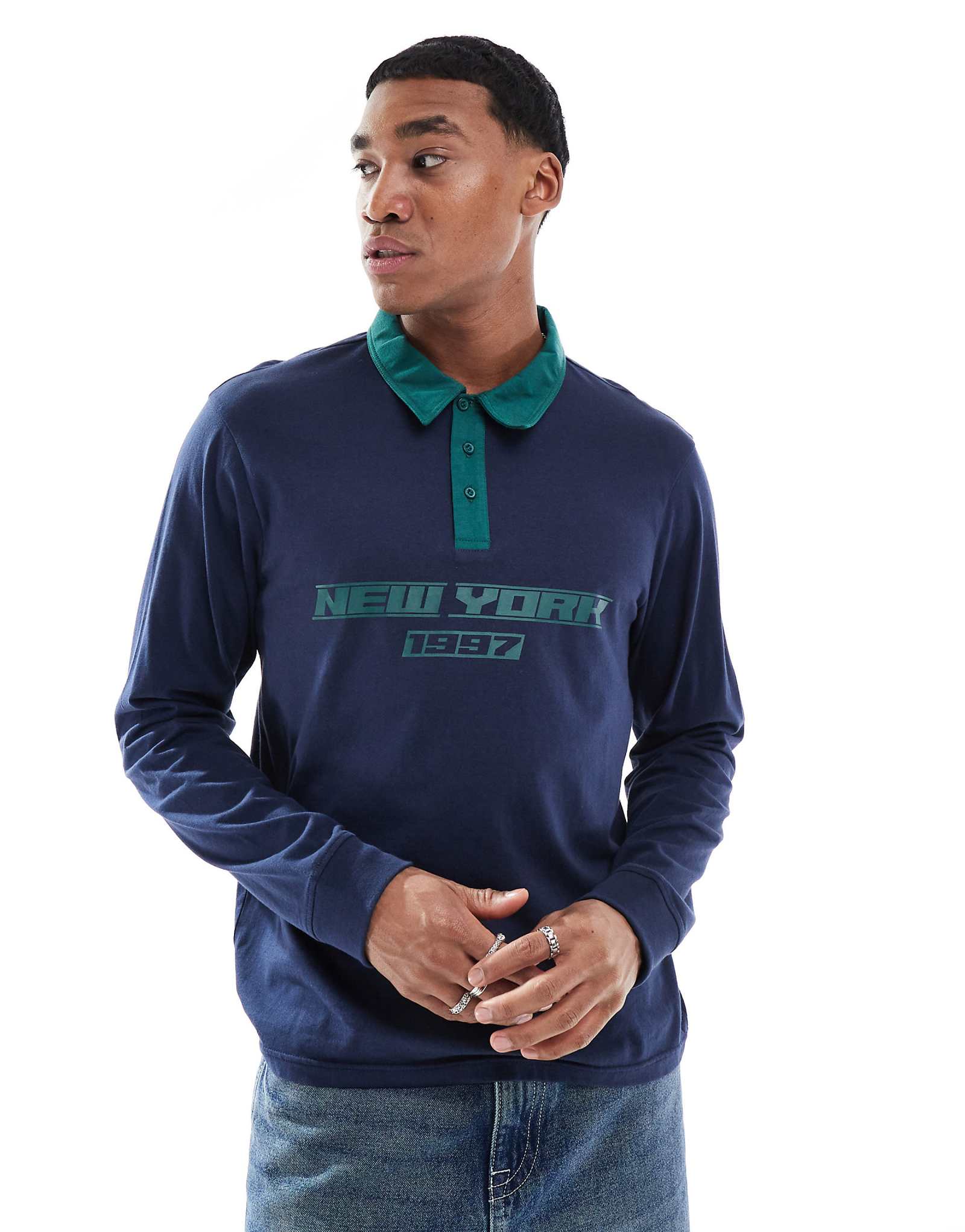 Another Influence long sleeve rugby top in navy 4890₽