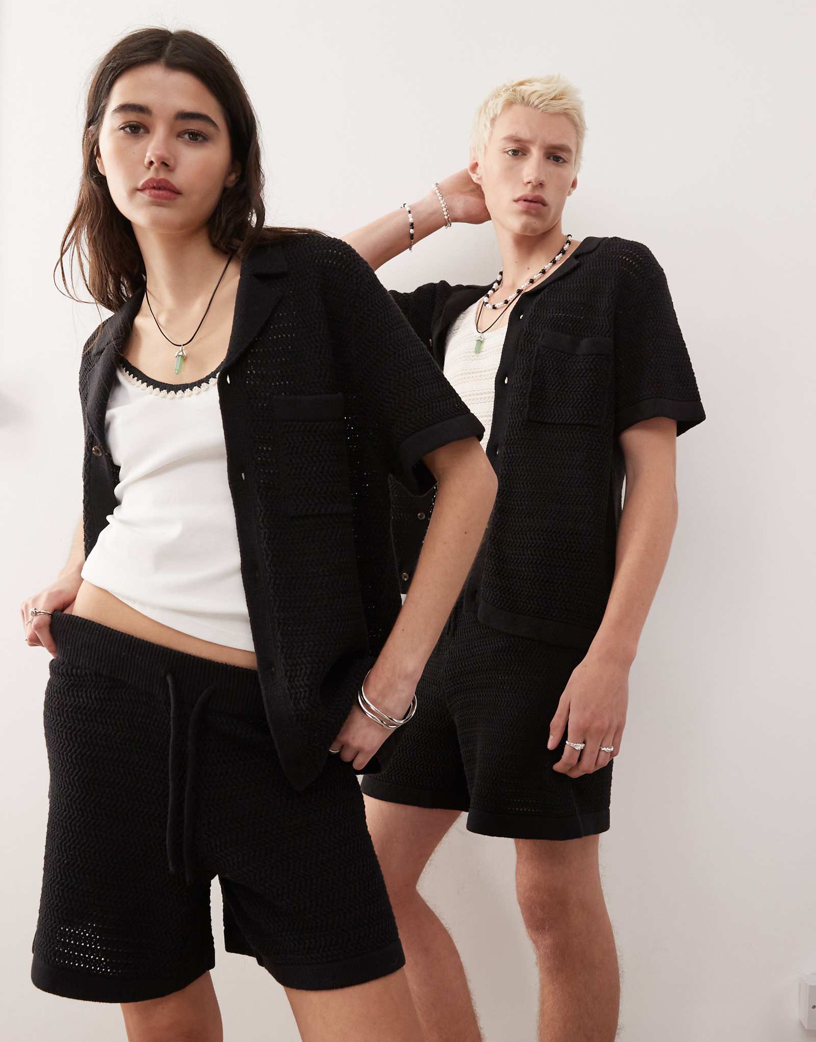 Reclaimed Vintage Unisex knit shirt in black with trim - part of a set