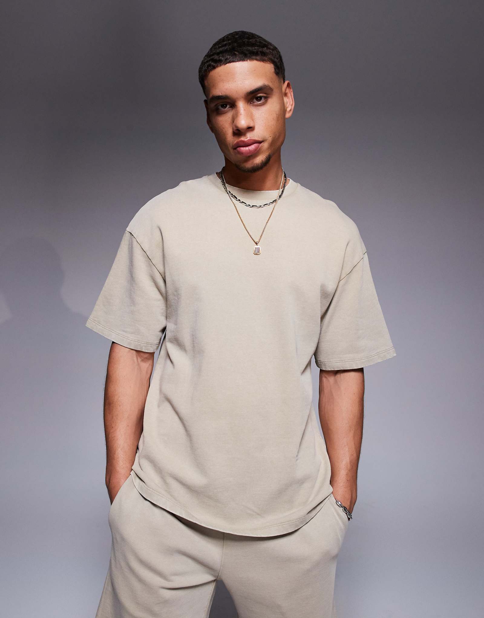 ADPT oversized t-shirt in washed brown - part of a set