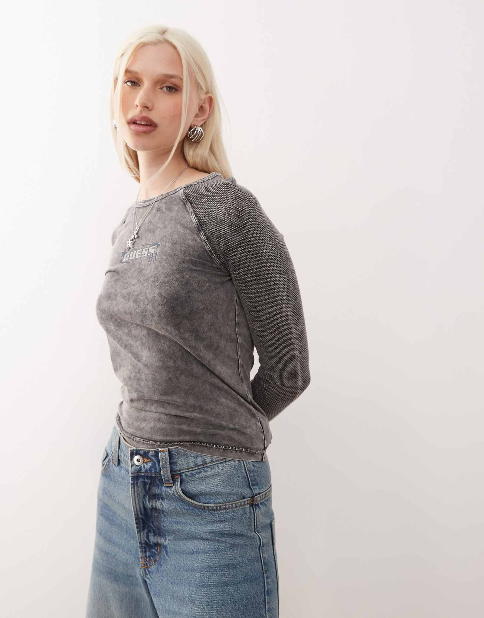 Guess Originals long sleeve mesh t-shirt in washed black