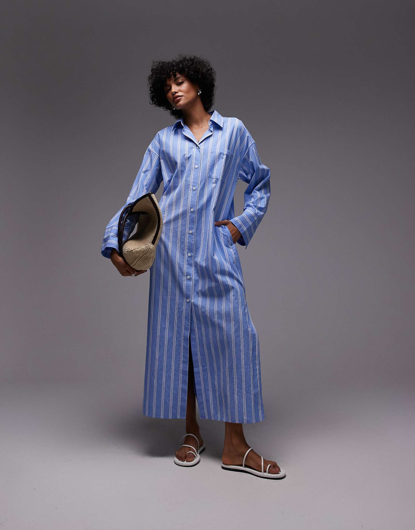 ARKET maxi shirt dress with paneled sleeves and side slits in blue 12990₽