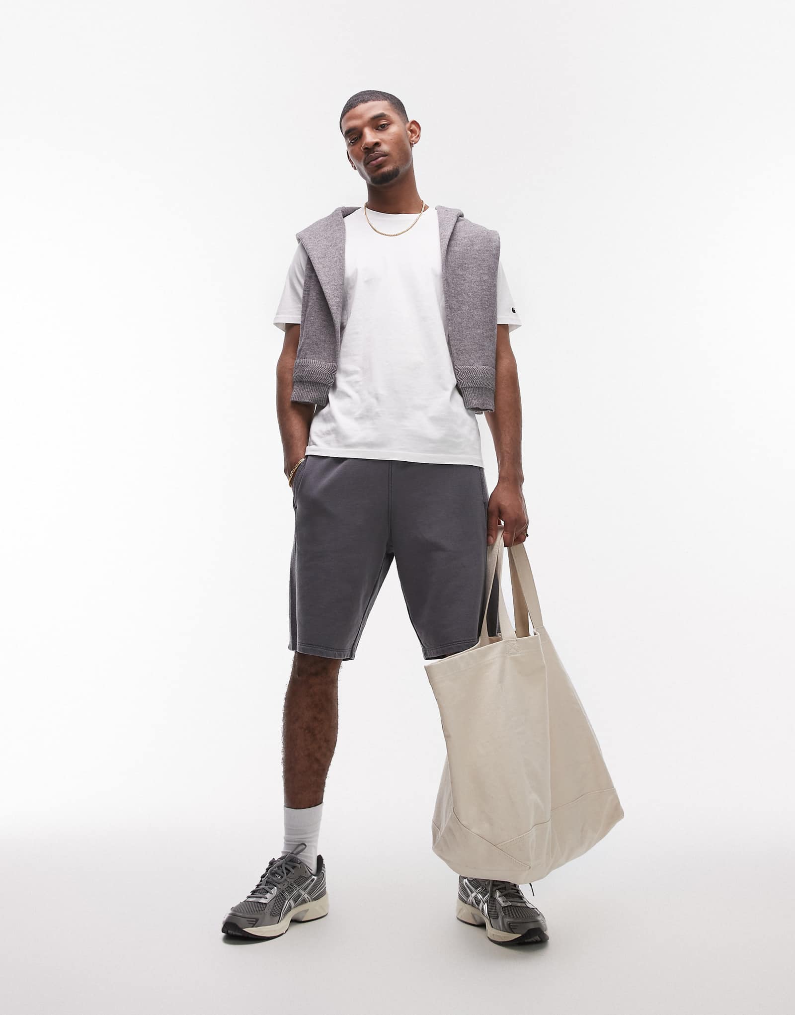 Topman long shorts with textured panel in washed gray