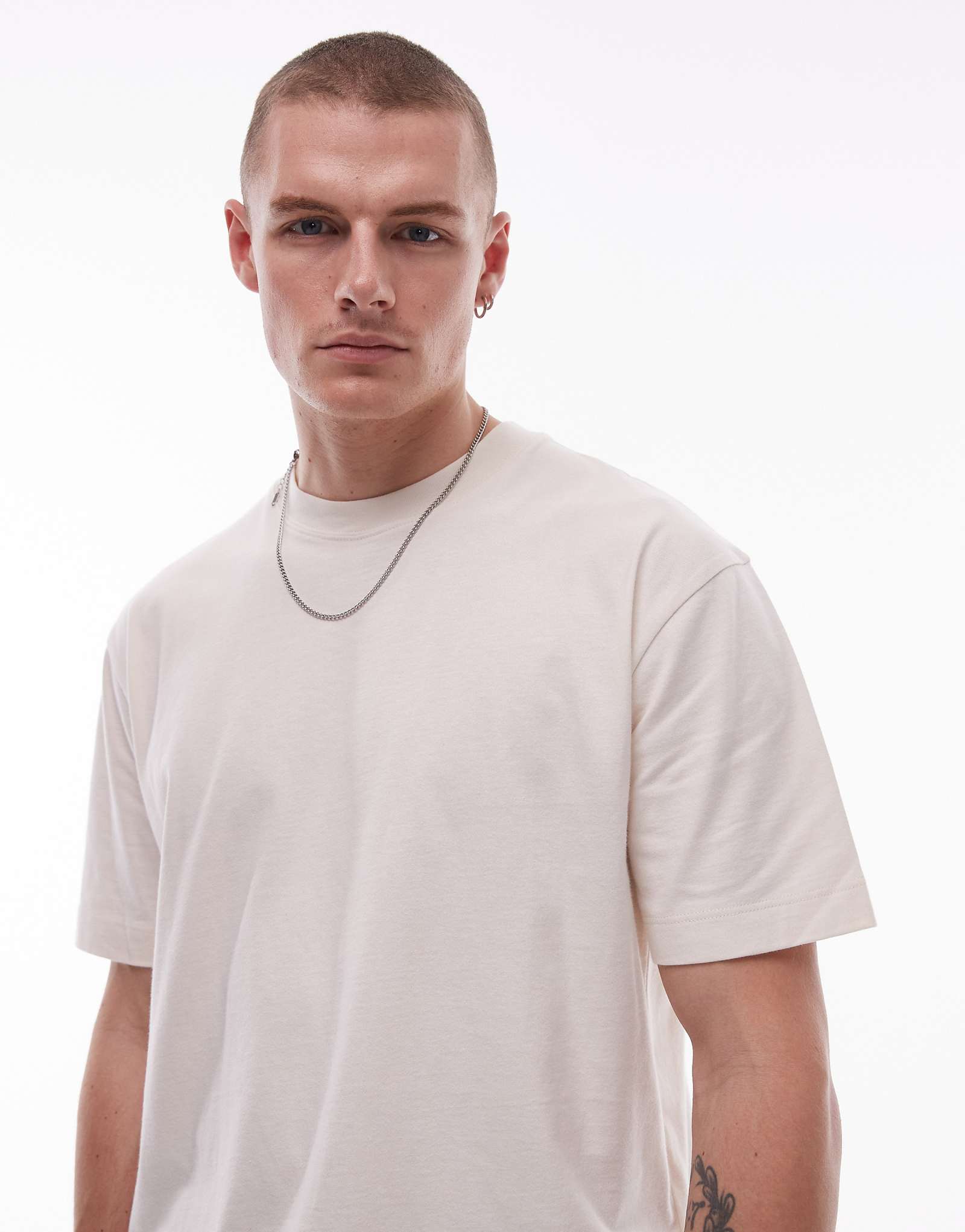 Topman boxy fit T-shirt in ecru