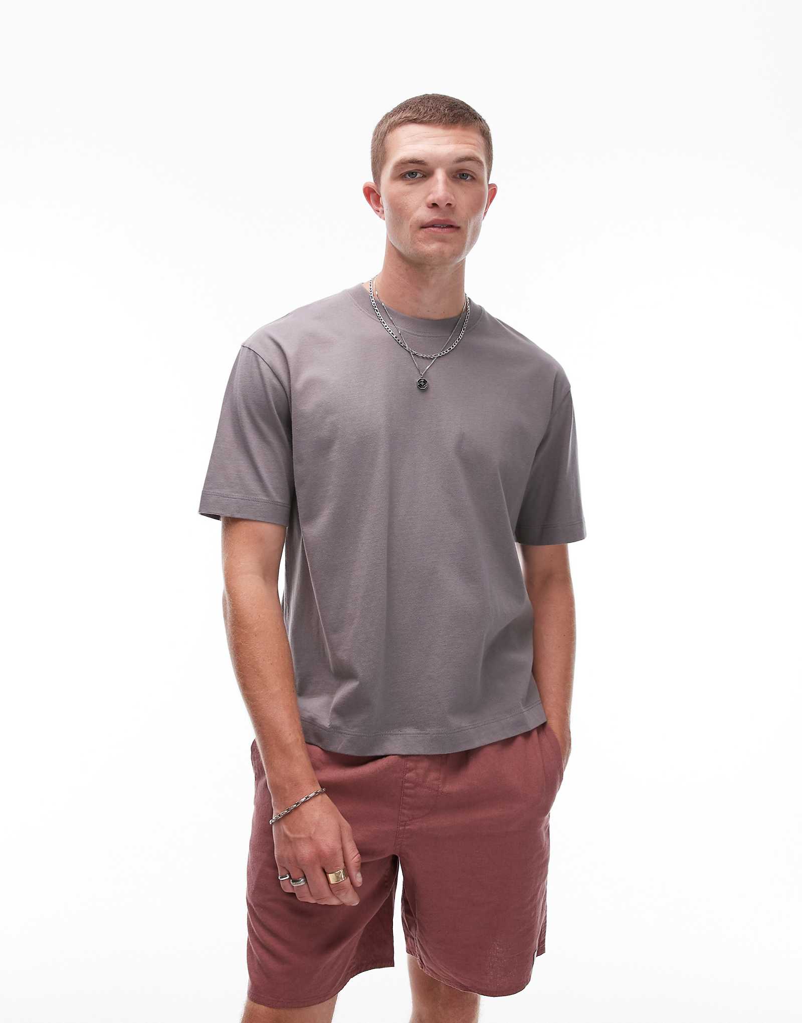 Topman boxy fit T-shirt in mid gray 3090₽