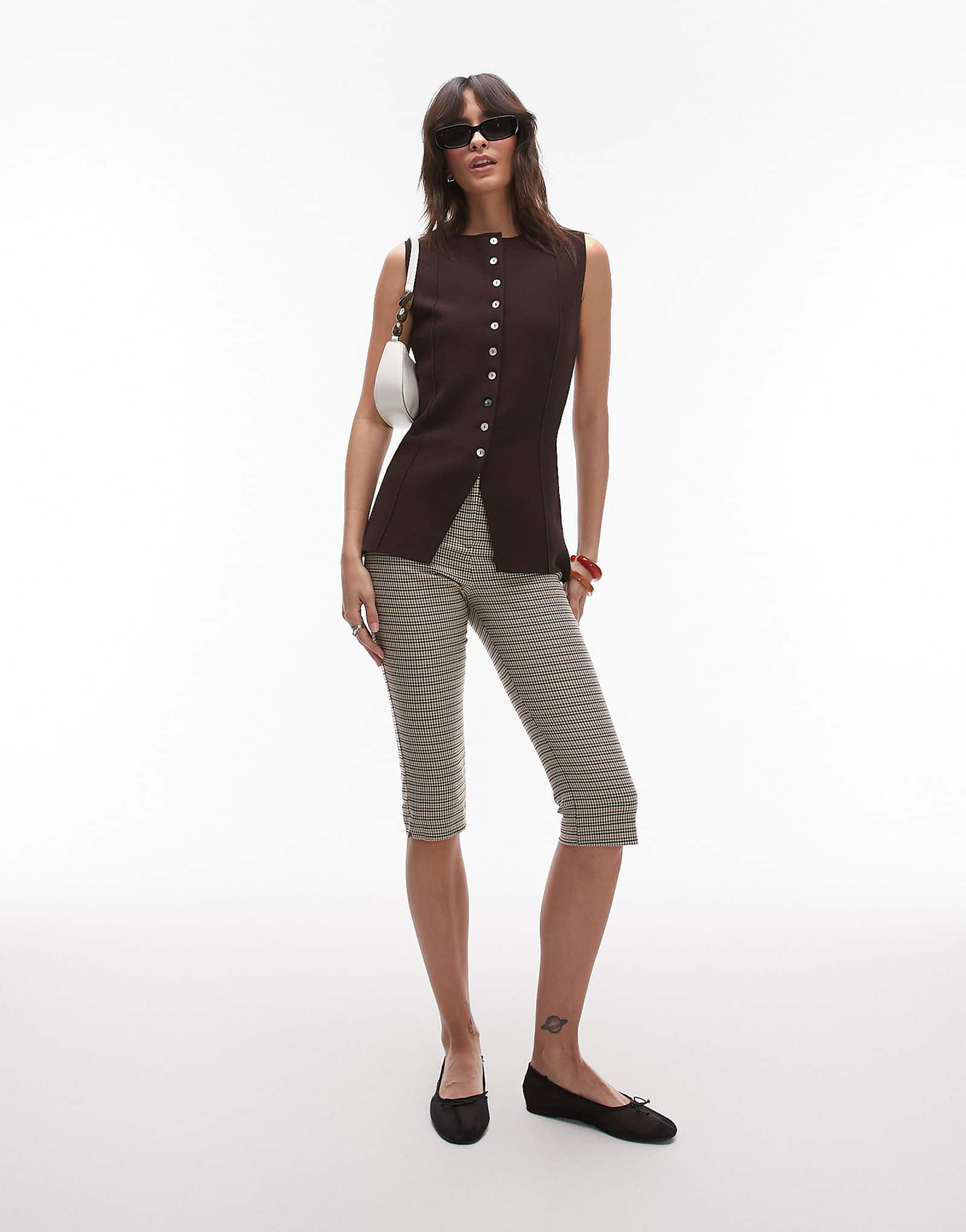 Topshop longline compact knit vest in brown 8590₽
